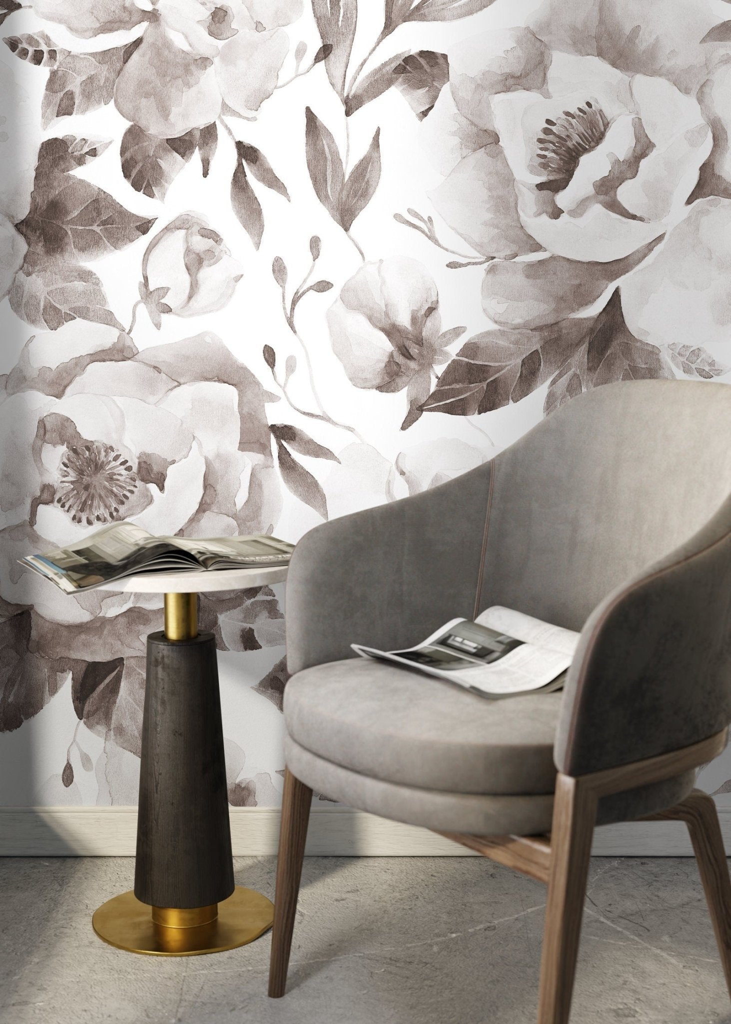 Elegant Monochrome Floral Wallpaper - C960 - WallTrend