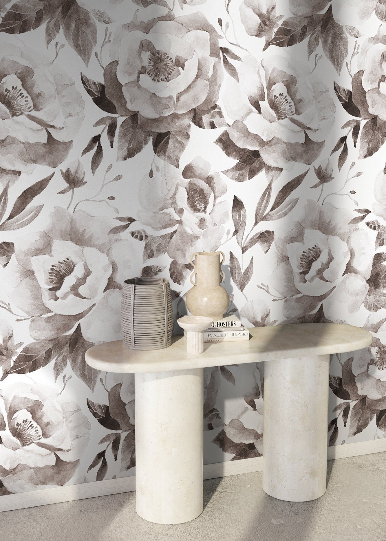 Elegant Monochrome Floral Wallpaper - C960 - WallTrend