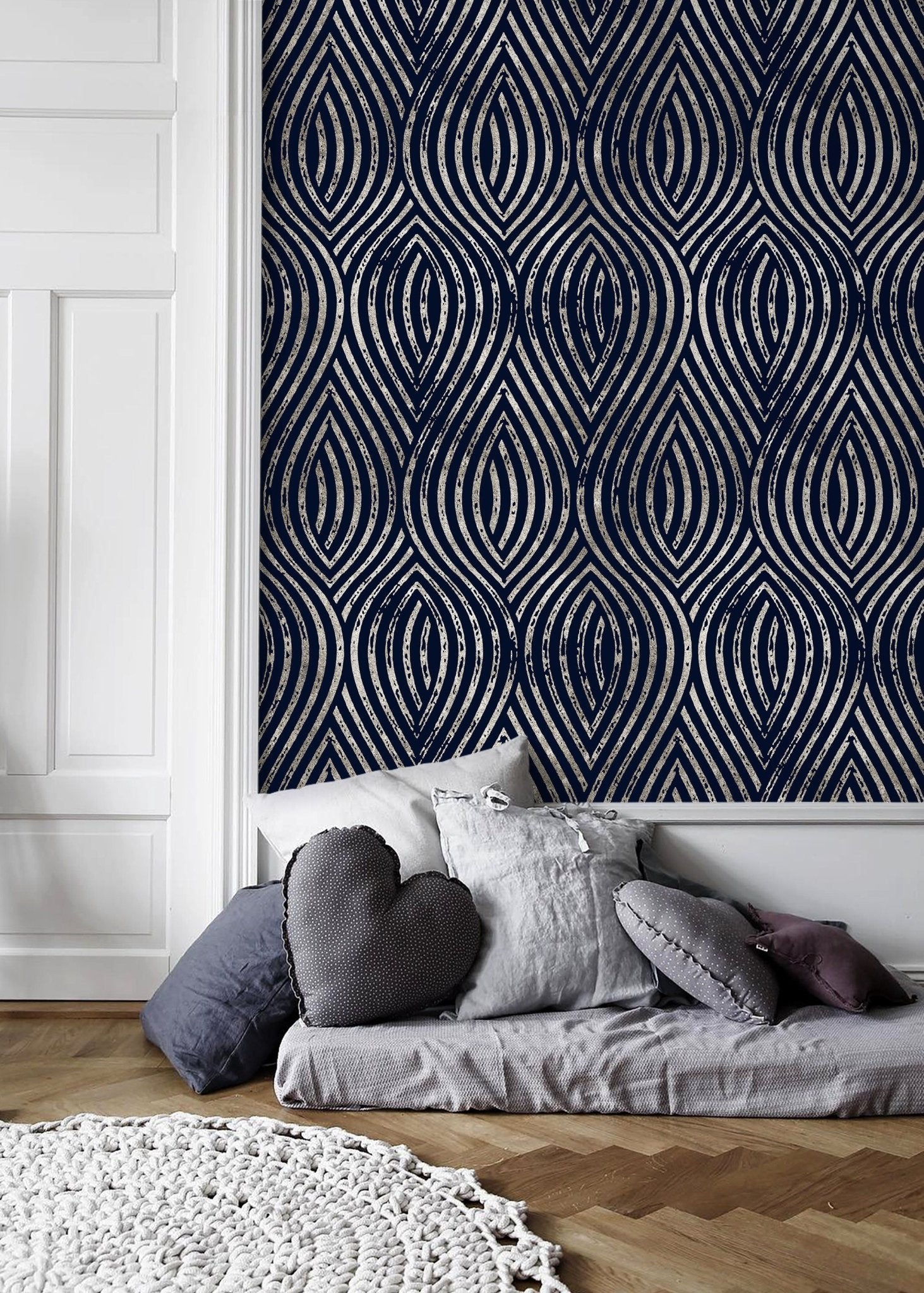 Elegant Navy Curves Wallpaper - C877 - WallTrend