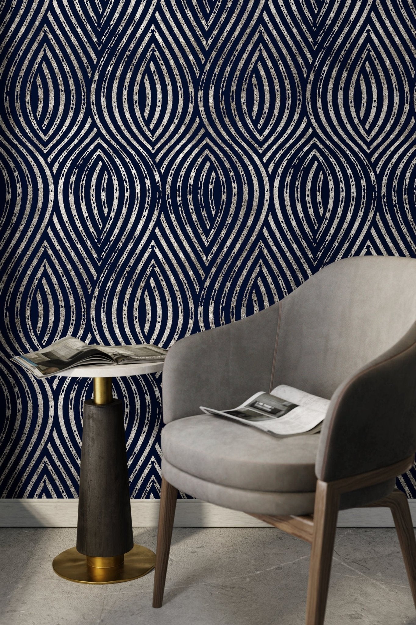 Elegant Navy Curves Wallpaper - C877 - WallTrend