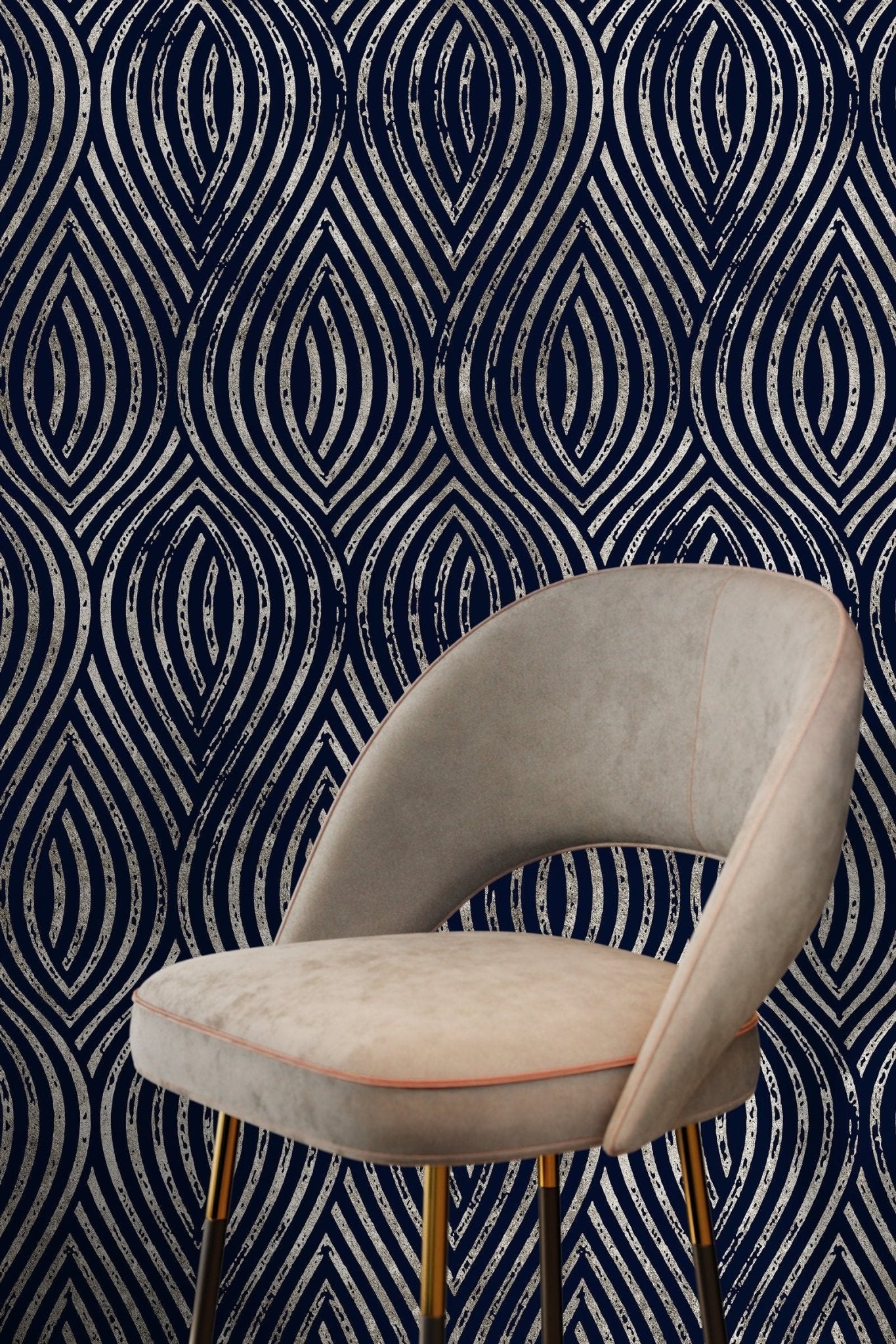 Elegant Navy Curves Wallpaper - C877 - WallTrend