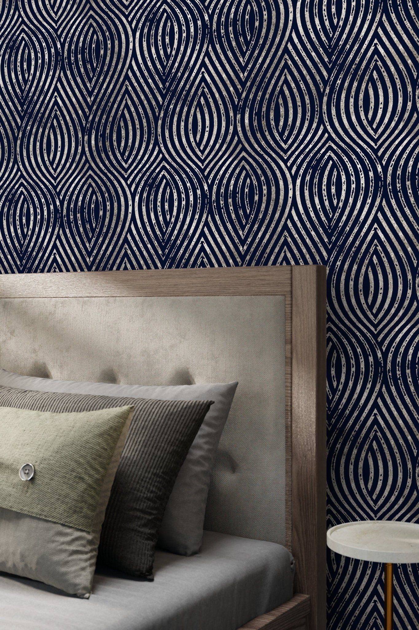 Elegant Navy Curves Wallpaper - C877 - WallTrend