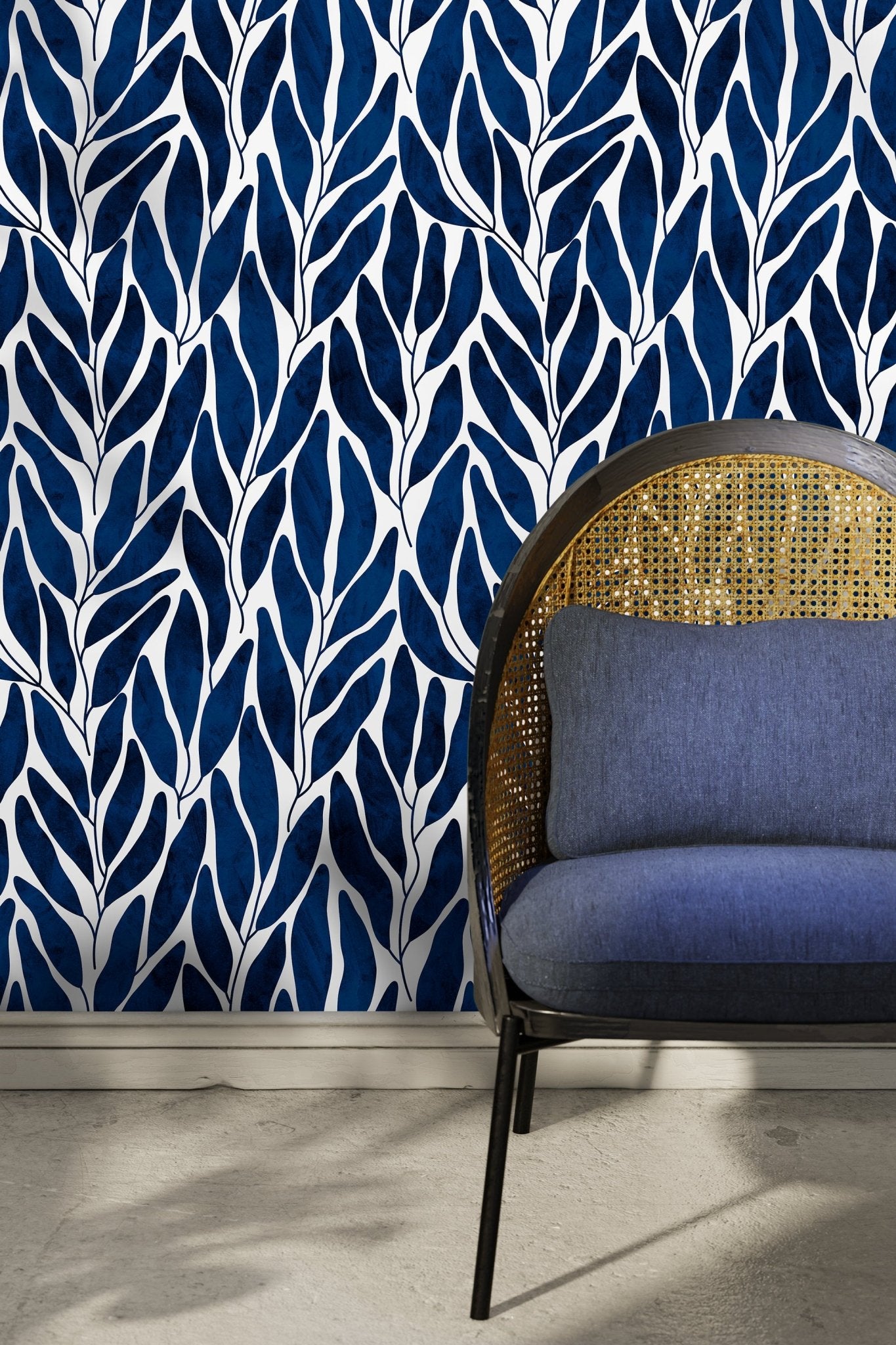 Elegant Navy Foliage Wallpaper - C804 - WallTrend