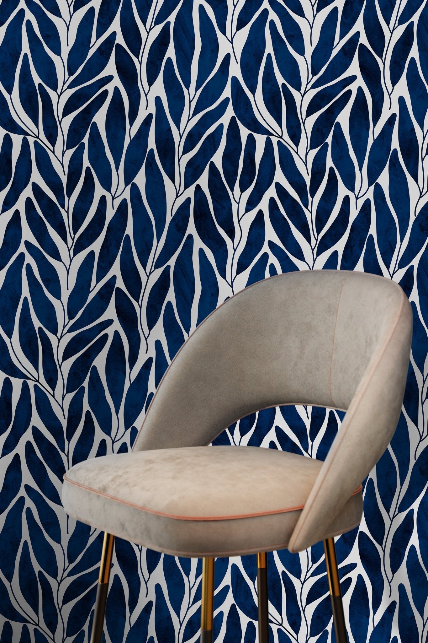 Elegant Navy Foliage Wallpaper - C804 - WallTrend