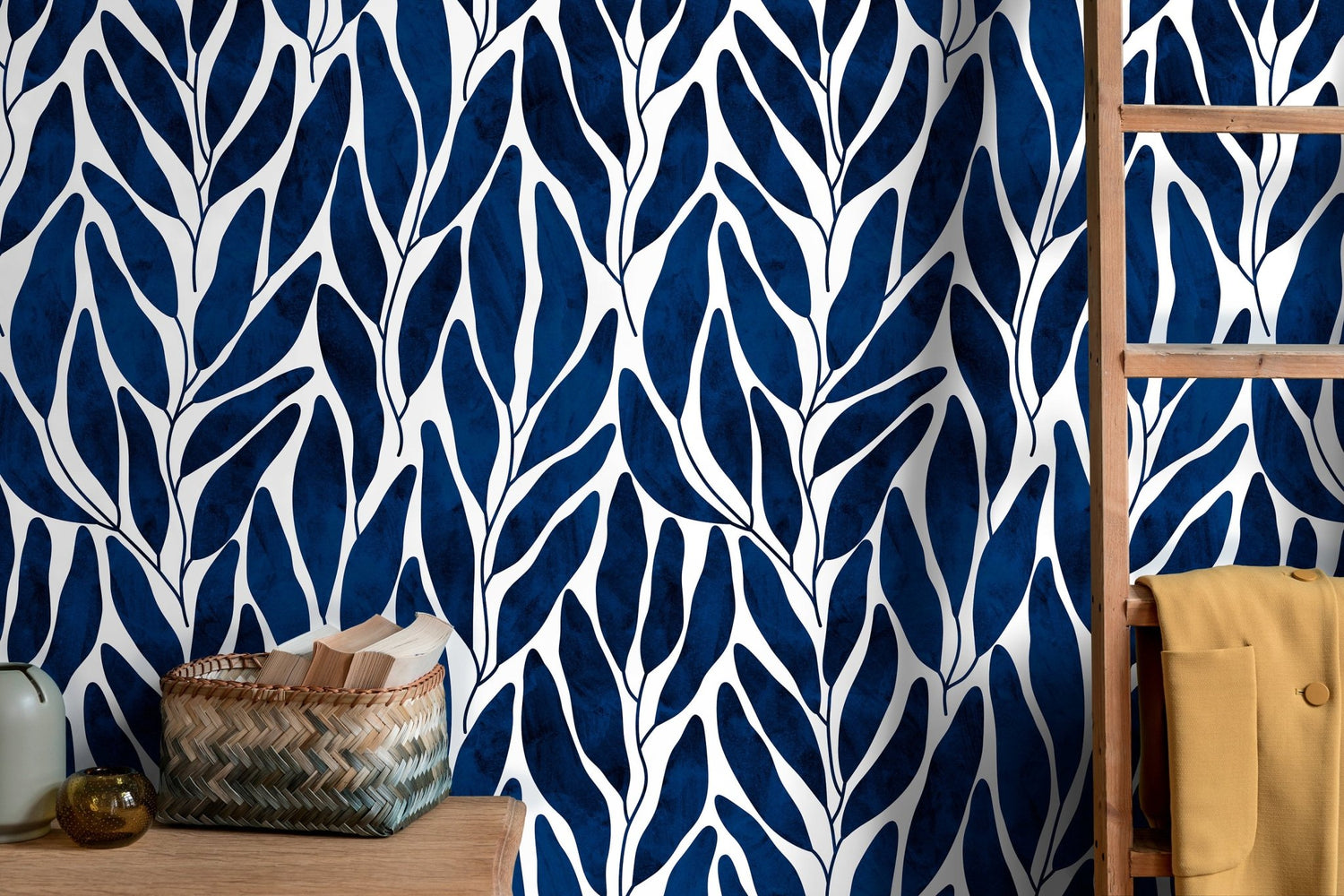 Elegant Navy Foliage Wallpaper - C804 - WallTrend