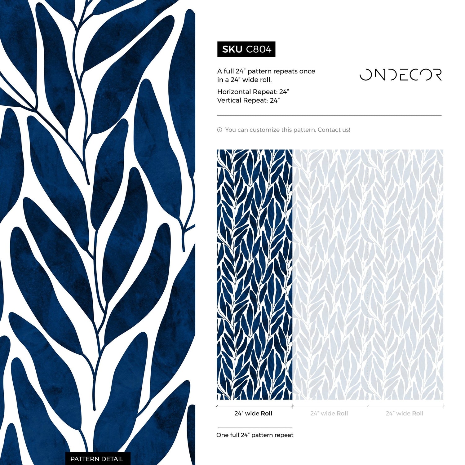 Elegant Navy Foliage Wallpaper - C804 - WallTrend