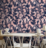 Elegant Navy Leaf Wallpaper - C873 - WallTrend