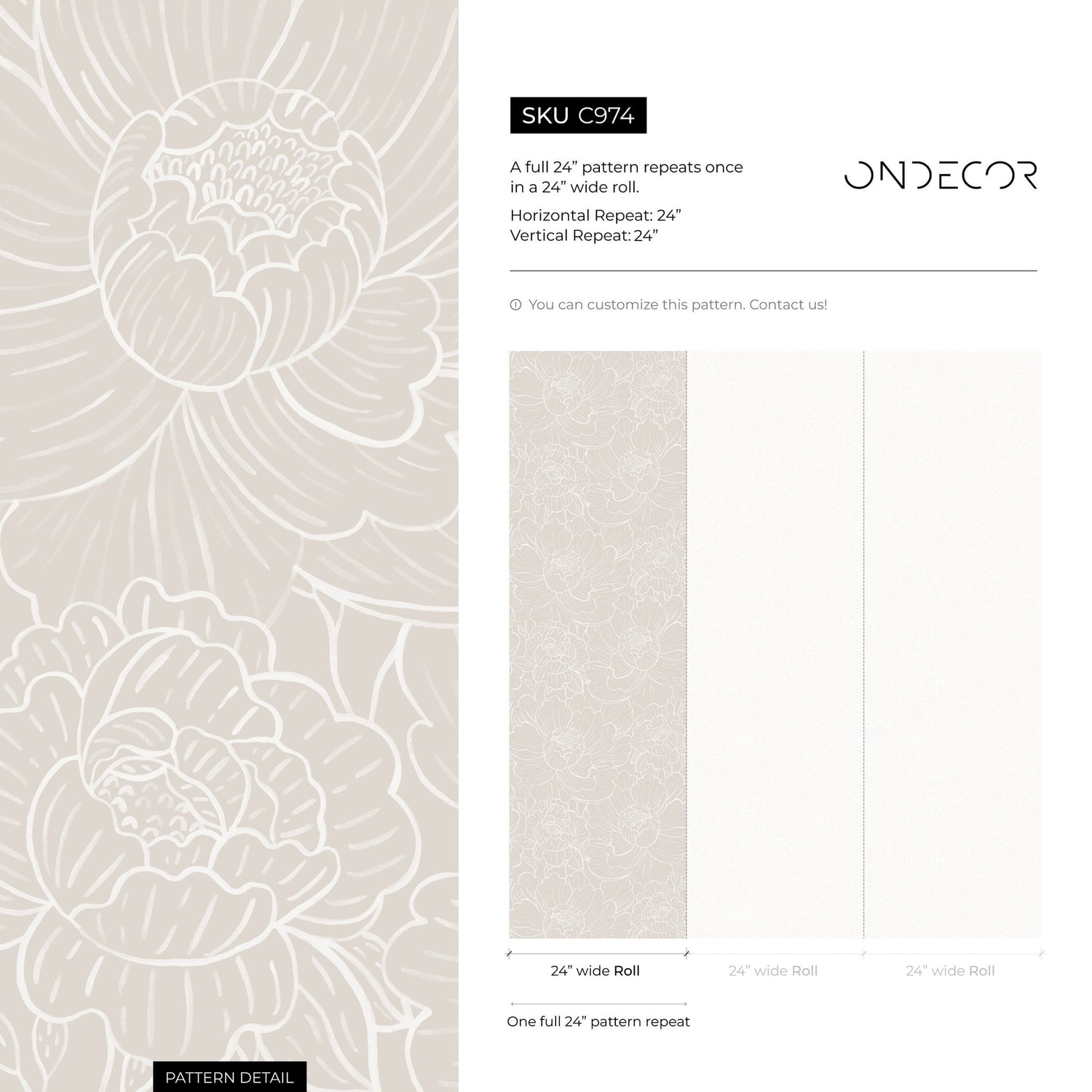 Elegant Peony Sketch Wallpaper - C974 - WallTrend