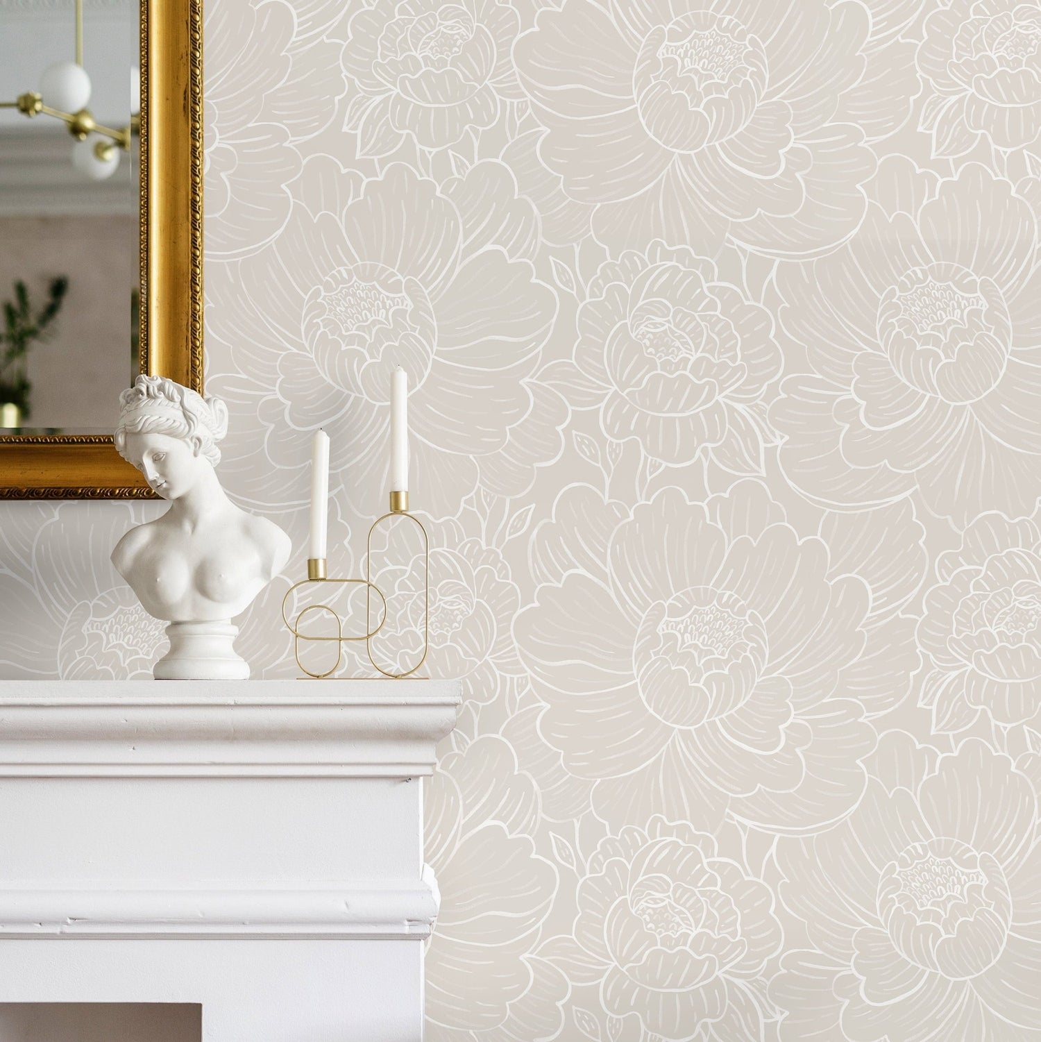 Elegant Peony Sketch Wallpaper - C974 - WallTrend