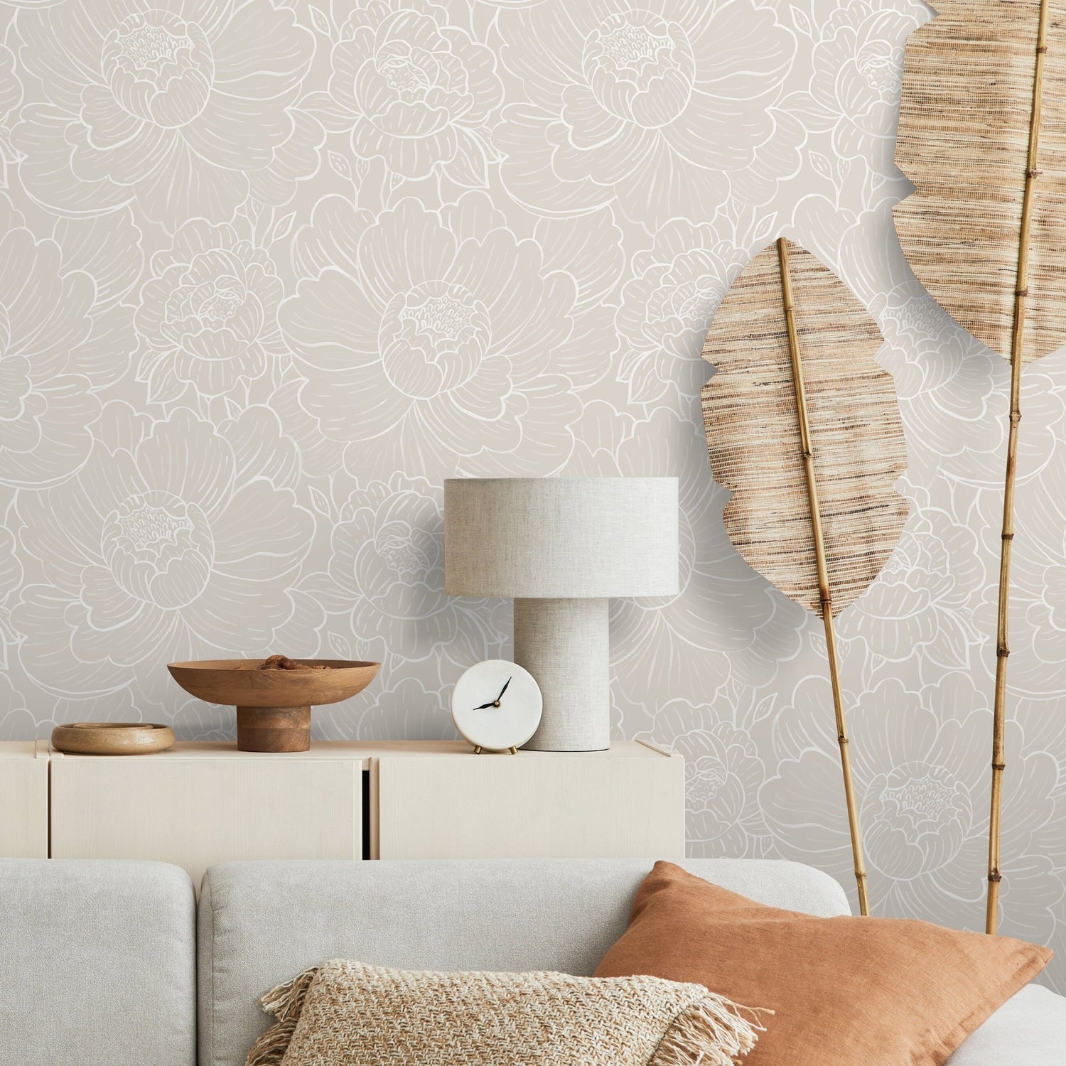 Elegant Peony Sketch Wallpaper - C974 - WallTrend