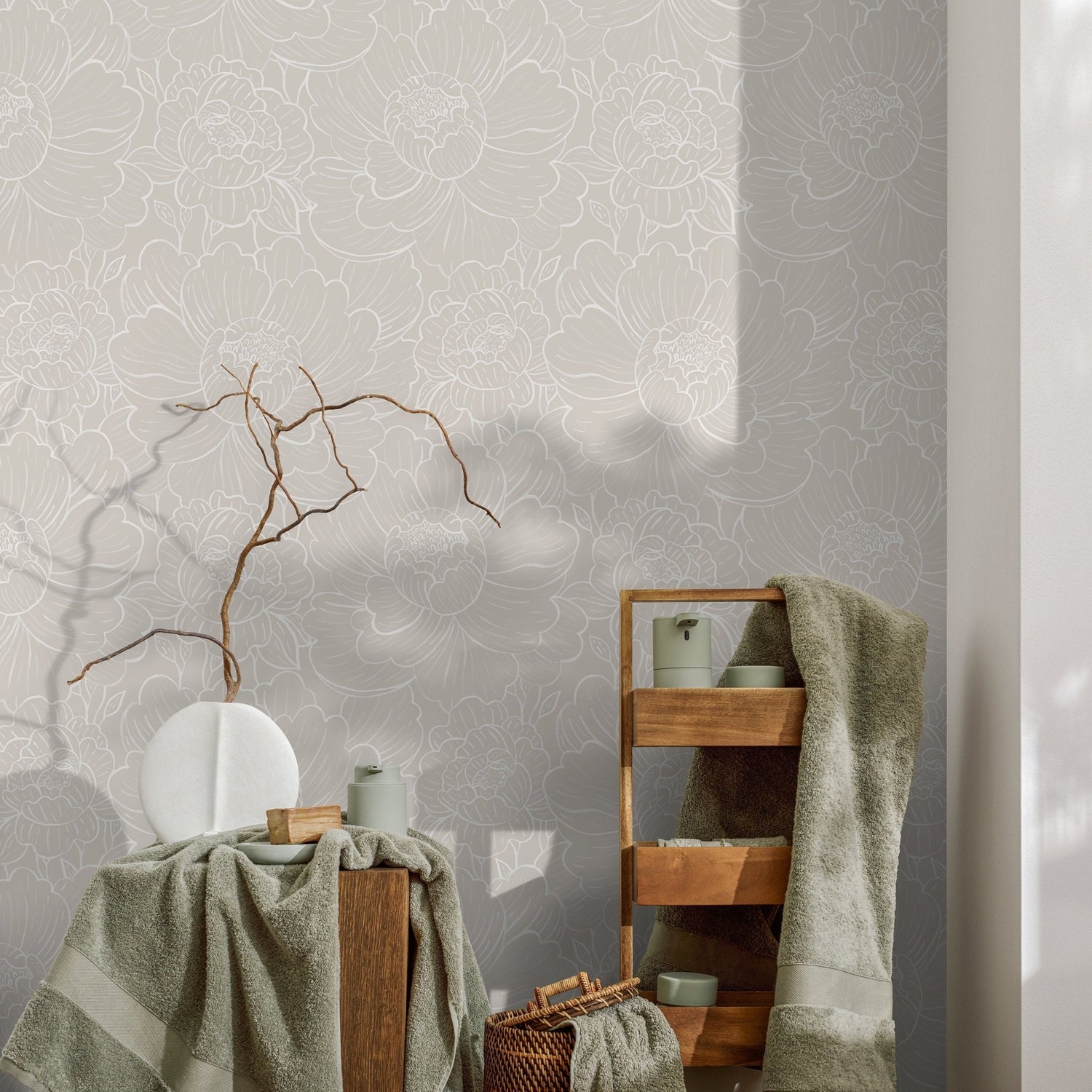 Elegant Peony Sketch Wallpaper - C974 - WallTrend