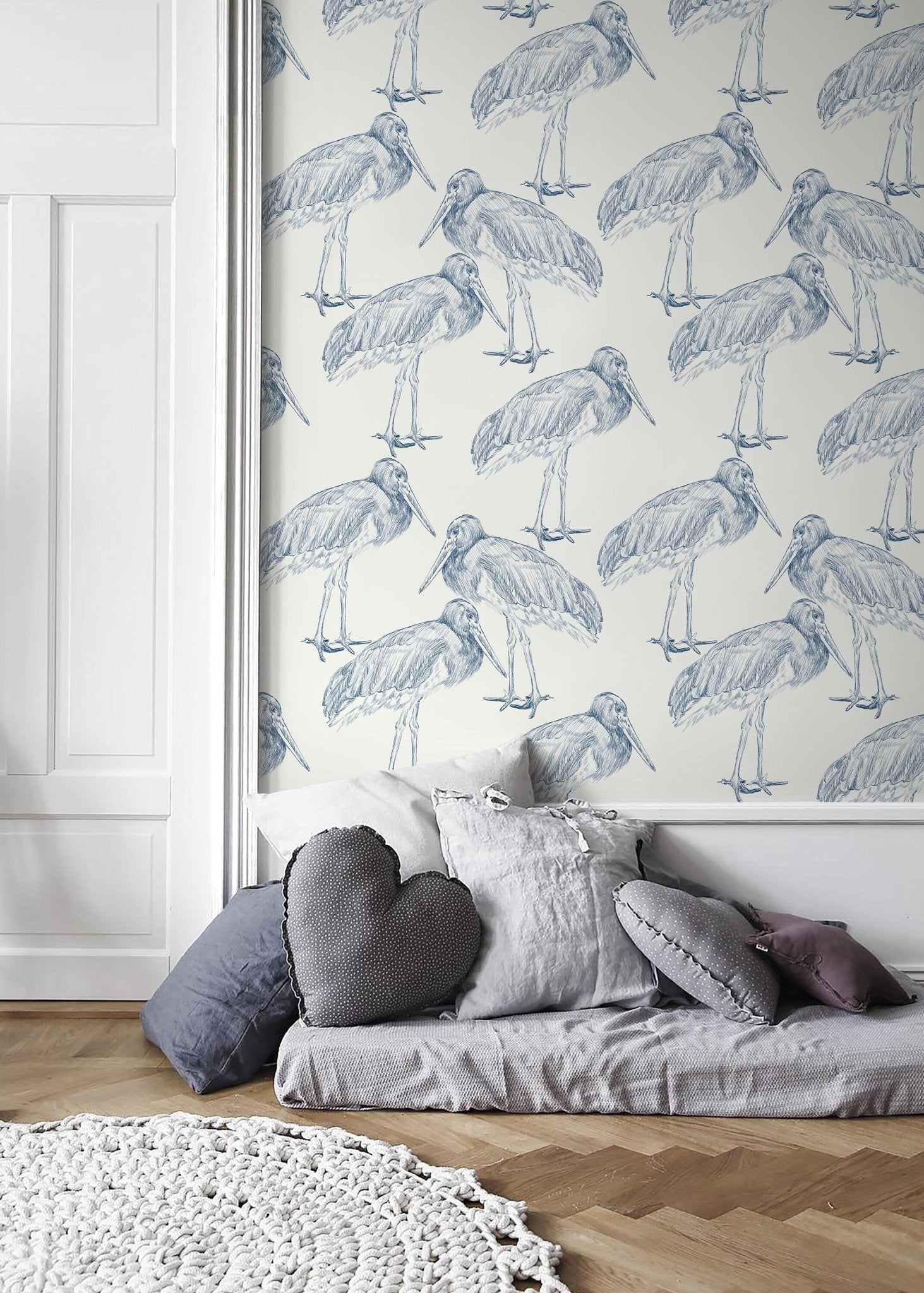 Elegant Stork Illustration Wallpaper - D058 - WallTrend