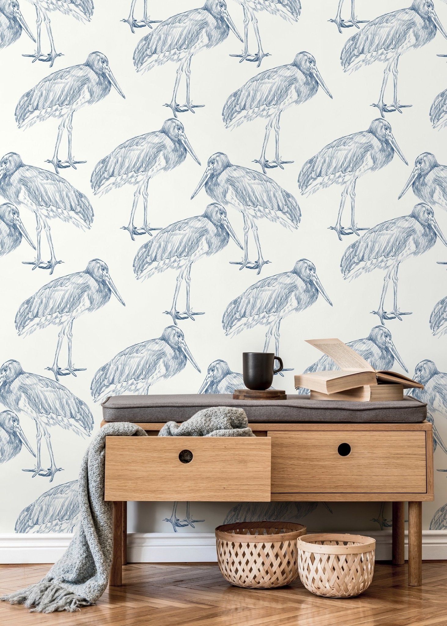 Elegant Stork Illustration Wallpaper - D058 - WallTrend