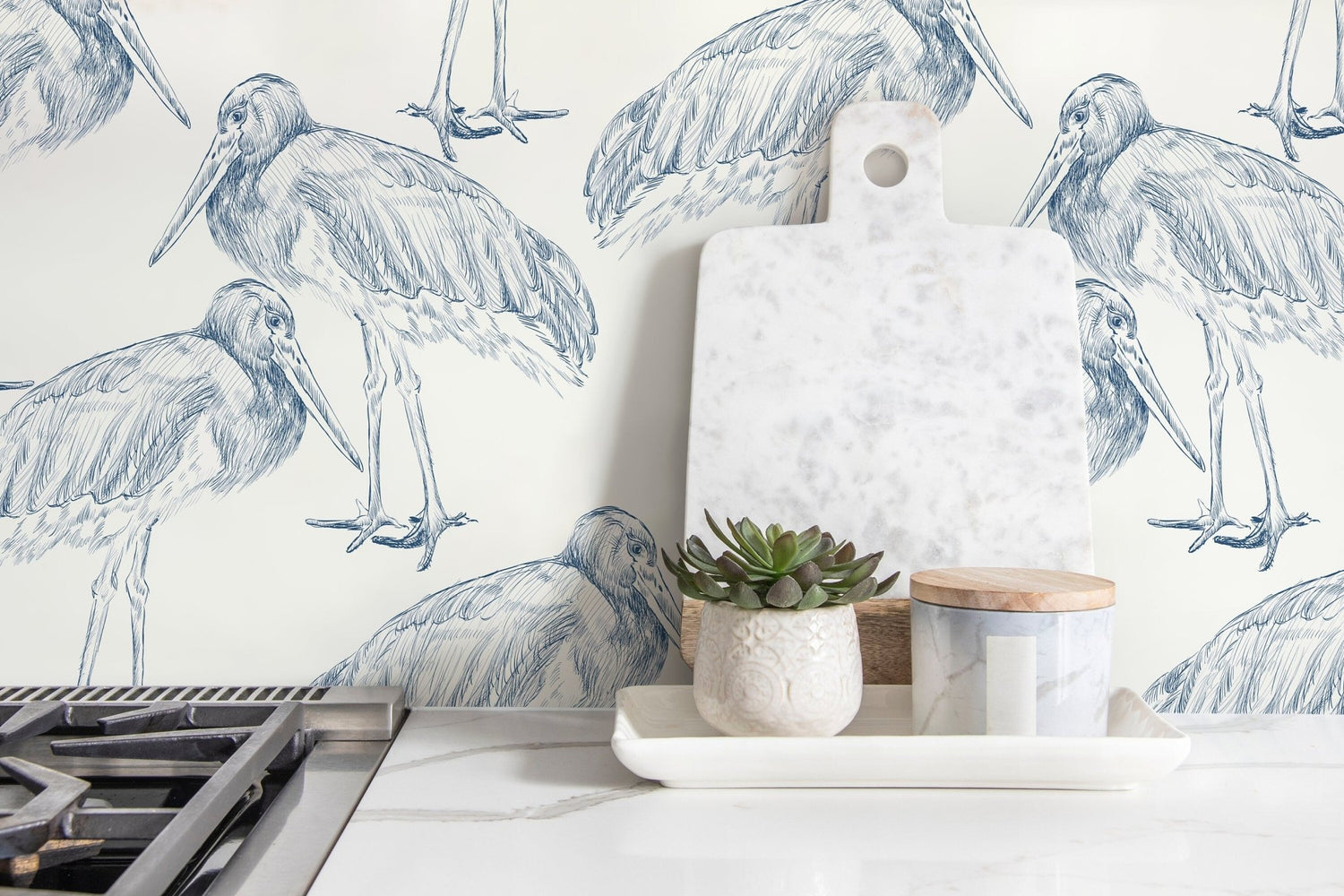 Elegant Stork Illustration Wallpaper - D058 - WallTrend