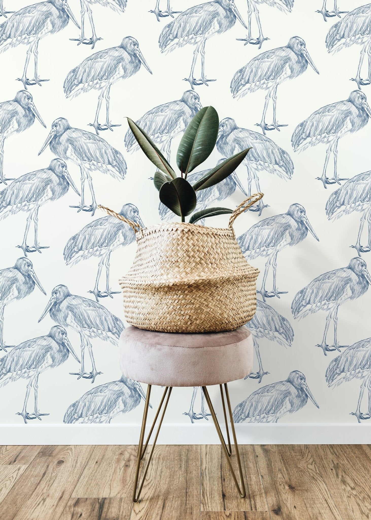 Elegant Stork Illustration Wallpaper - D058 - WallTrend