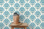 Elegant Teal Damask Wallpaper - D230 - WallTrend