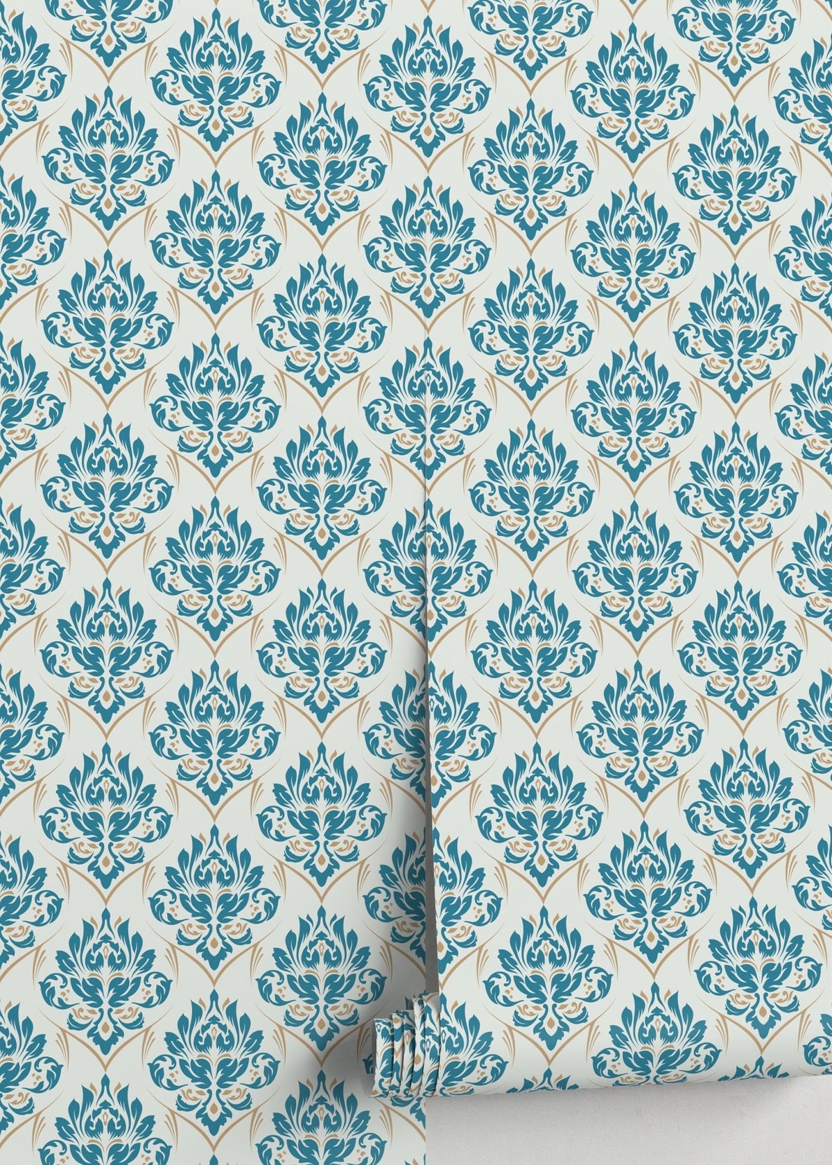 Elegant Teal Damask Wallpaper - D230 - WallTrend