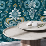 Elegant Teal Florals Wallpaper - D222 - WallTrend