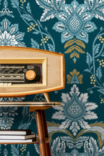 Elegant Teal Florals Wallpaper - D222 - WallTrend