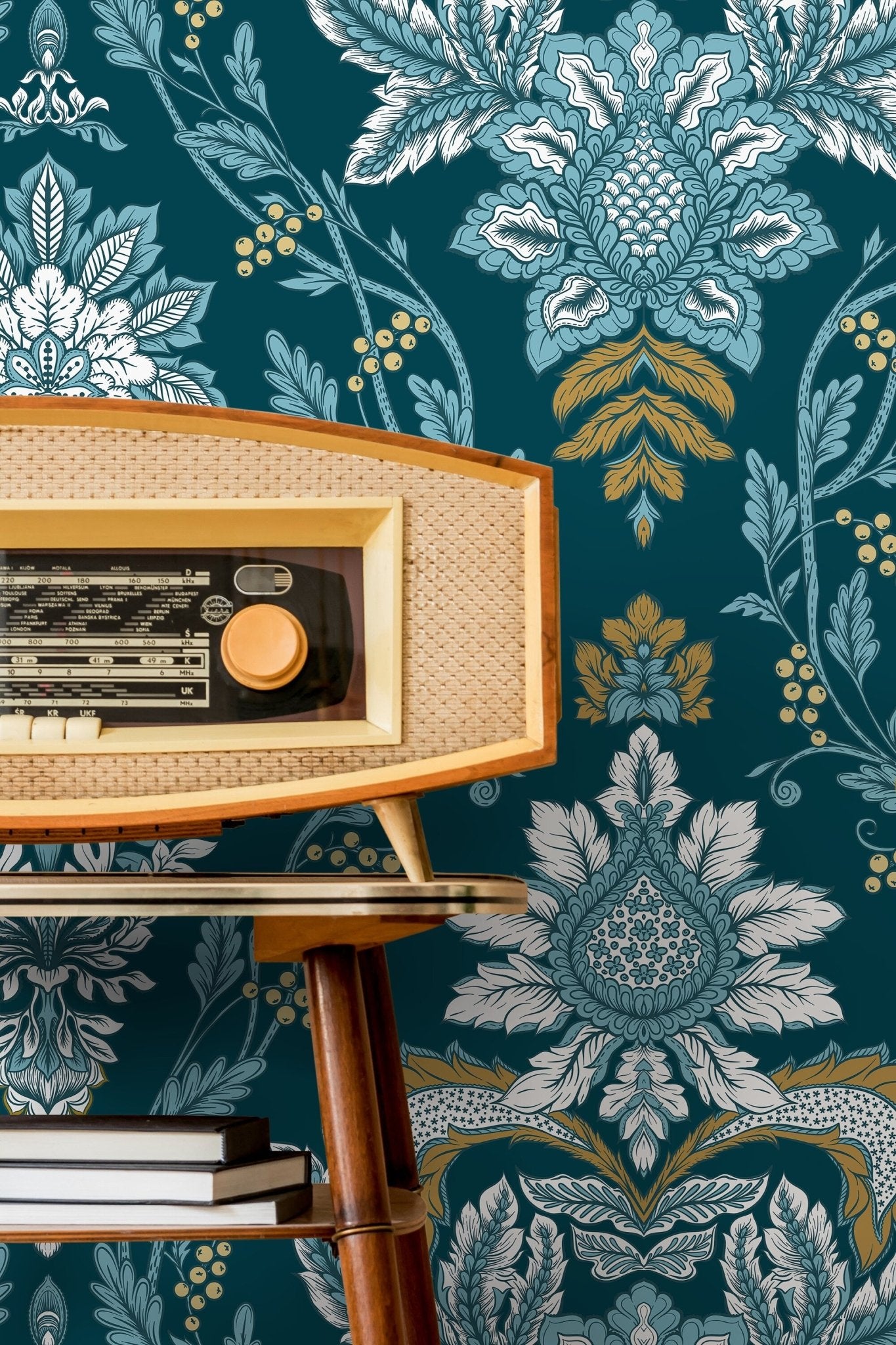 Elegant Teal Florals Wallpaper - D222 - WallTrend