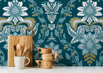 Elegant Teal Florals Wallpaper - D222 - WallTrend