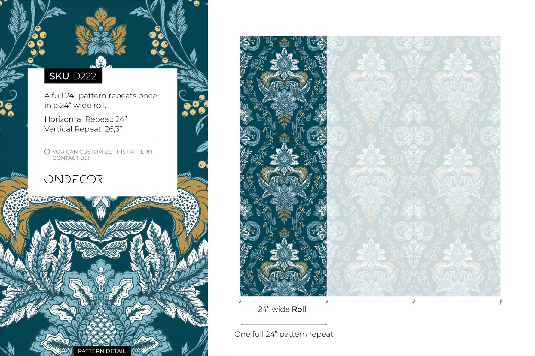 Elegant Teal Florals Wallpaper - D222 - WallTrend