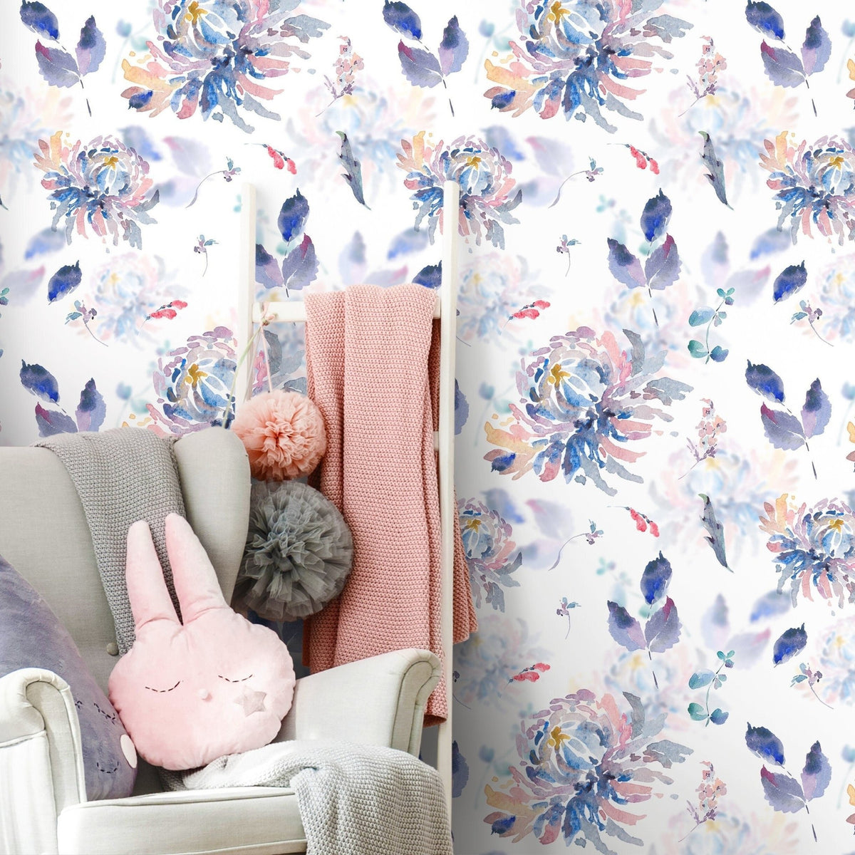 Elegant Watercolor Floral Wallpaper - Botanical Art, Vintage Flowers, Pastel Blooms, Abstract Design - A667 - WallTrend