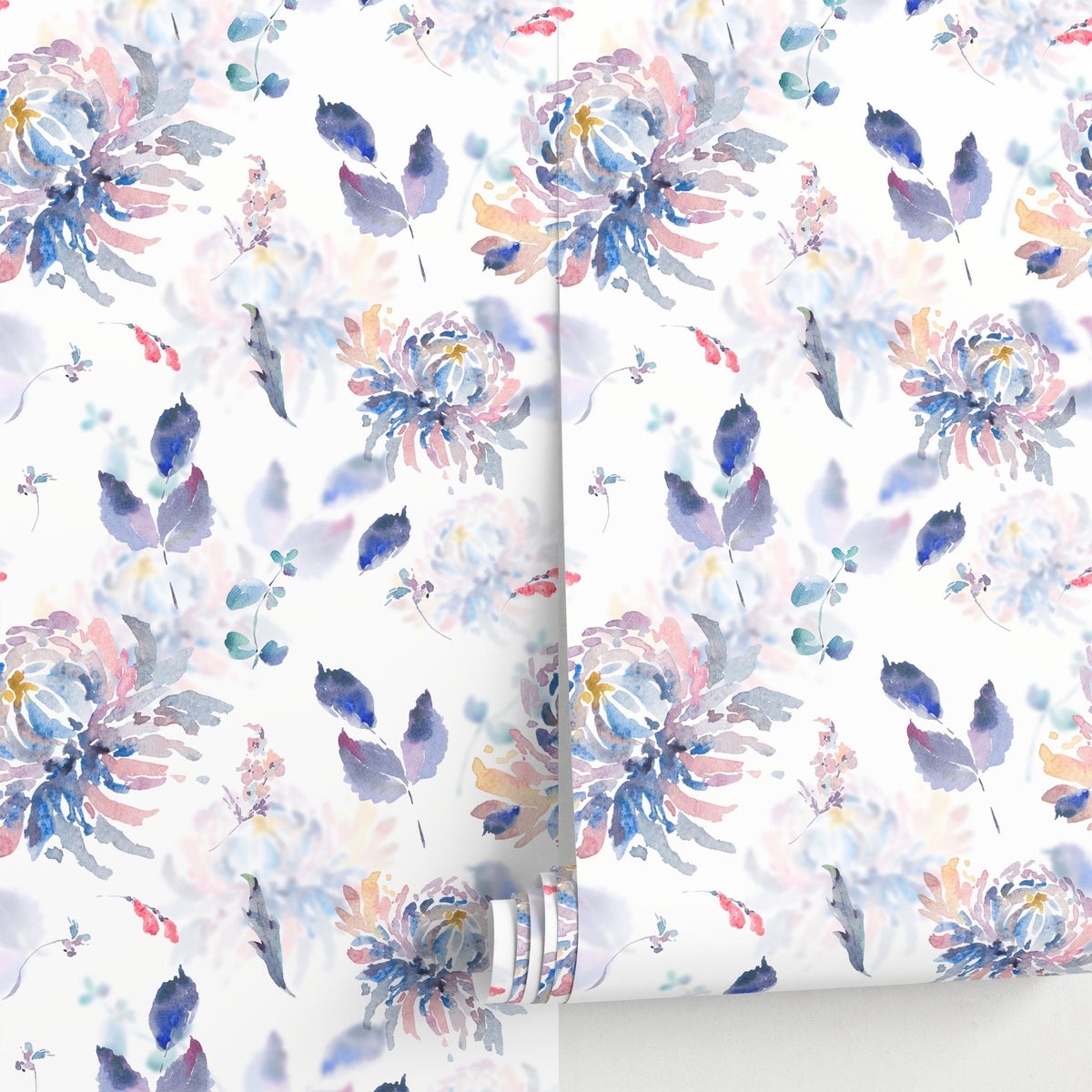 Elegant Watercolor Floral Wallpaper - Botanical Art, Vintage Flowers, Pastel Blooms, Abstract Design - A667 - WallTrend