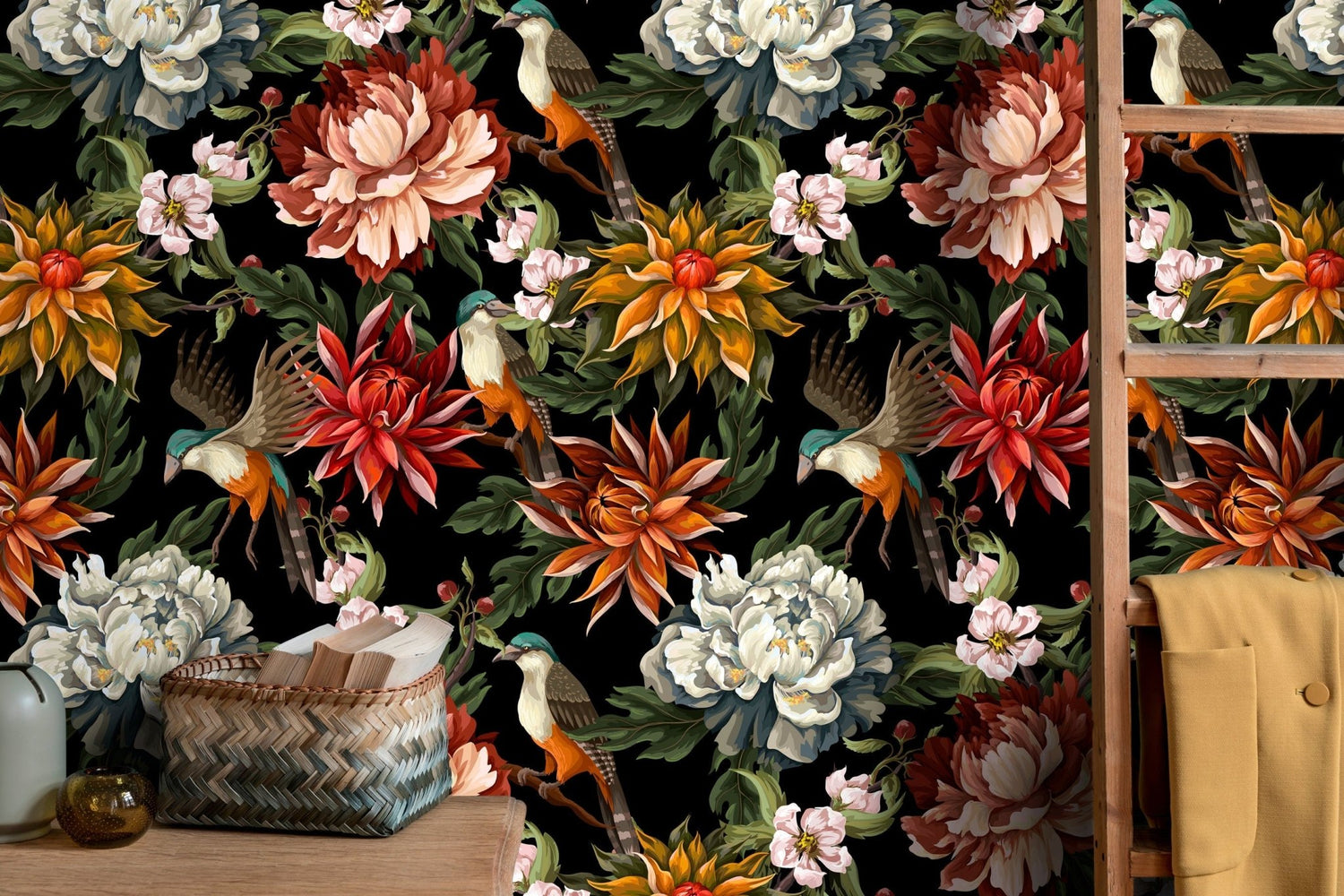 Exotic Floral and Bird Paradise Wallpaper - C727 - WallTrend