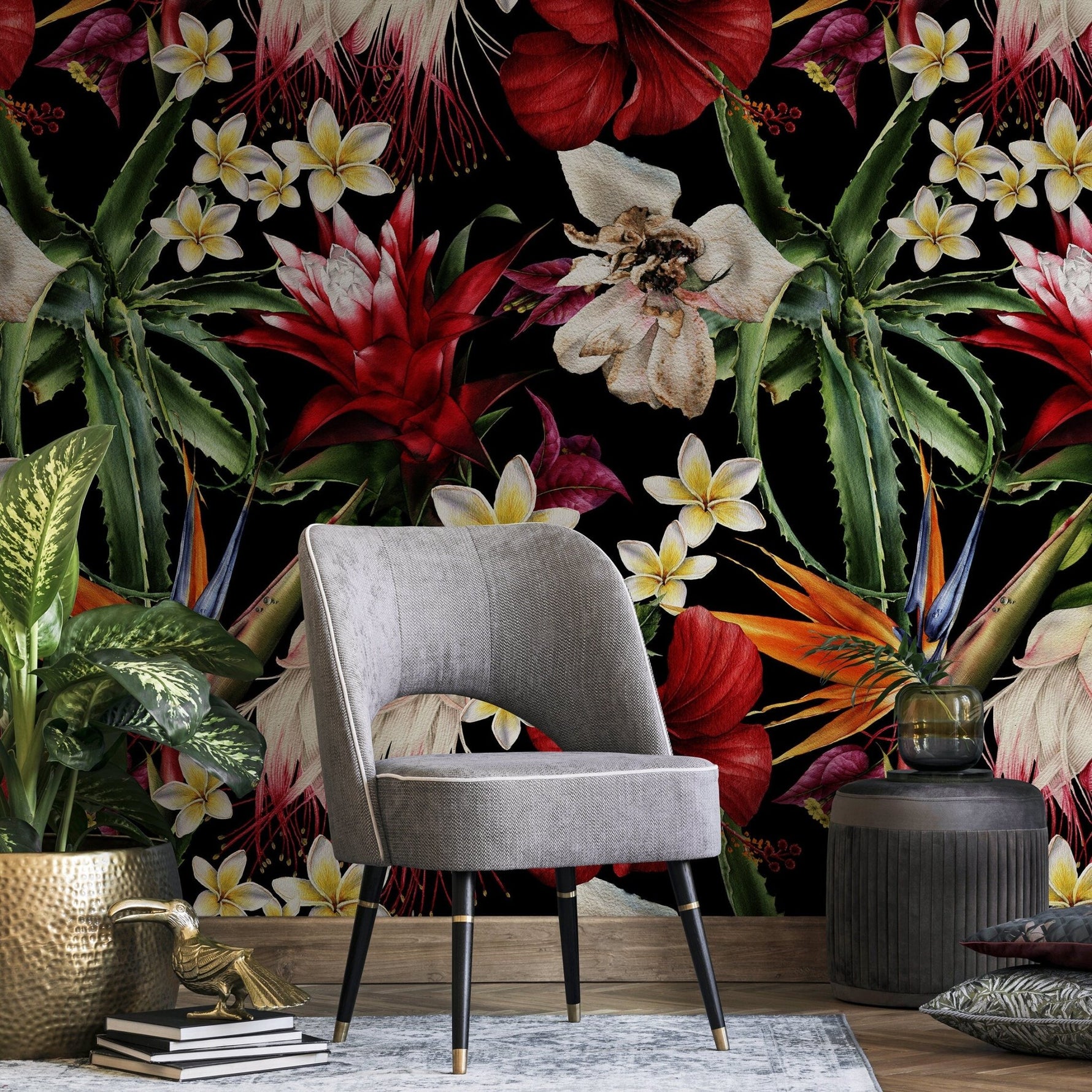 Exotic Floral Symphony Wallpaper - A828 - WallTrend