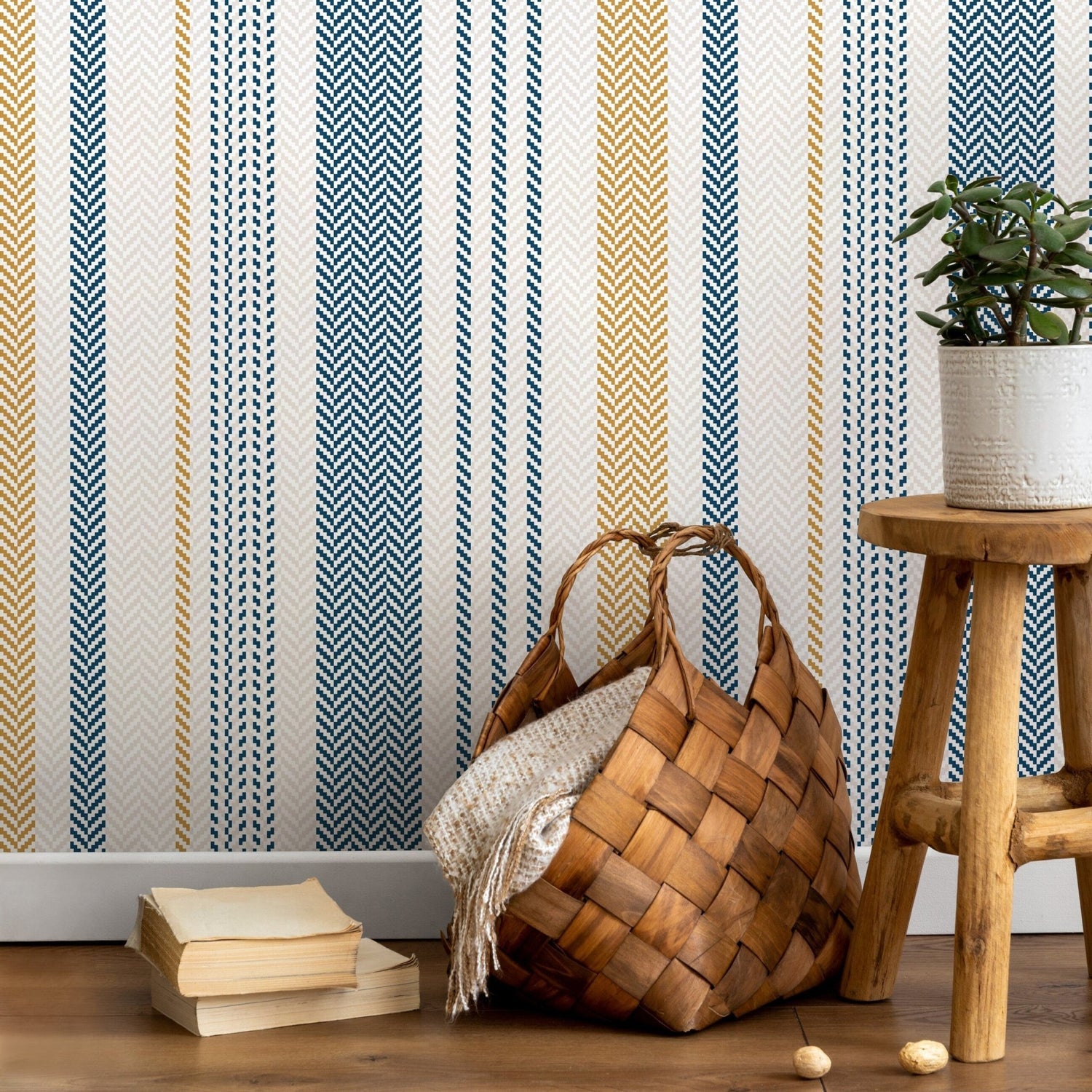 Farmhouse Striped Wallpaper Herringbone Wallpaper Peel and Stick and Traditional Wallpaper - D803 - WallTrend