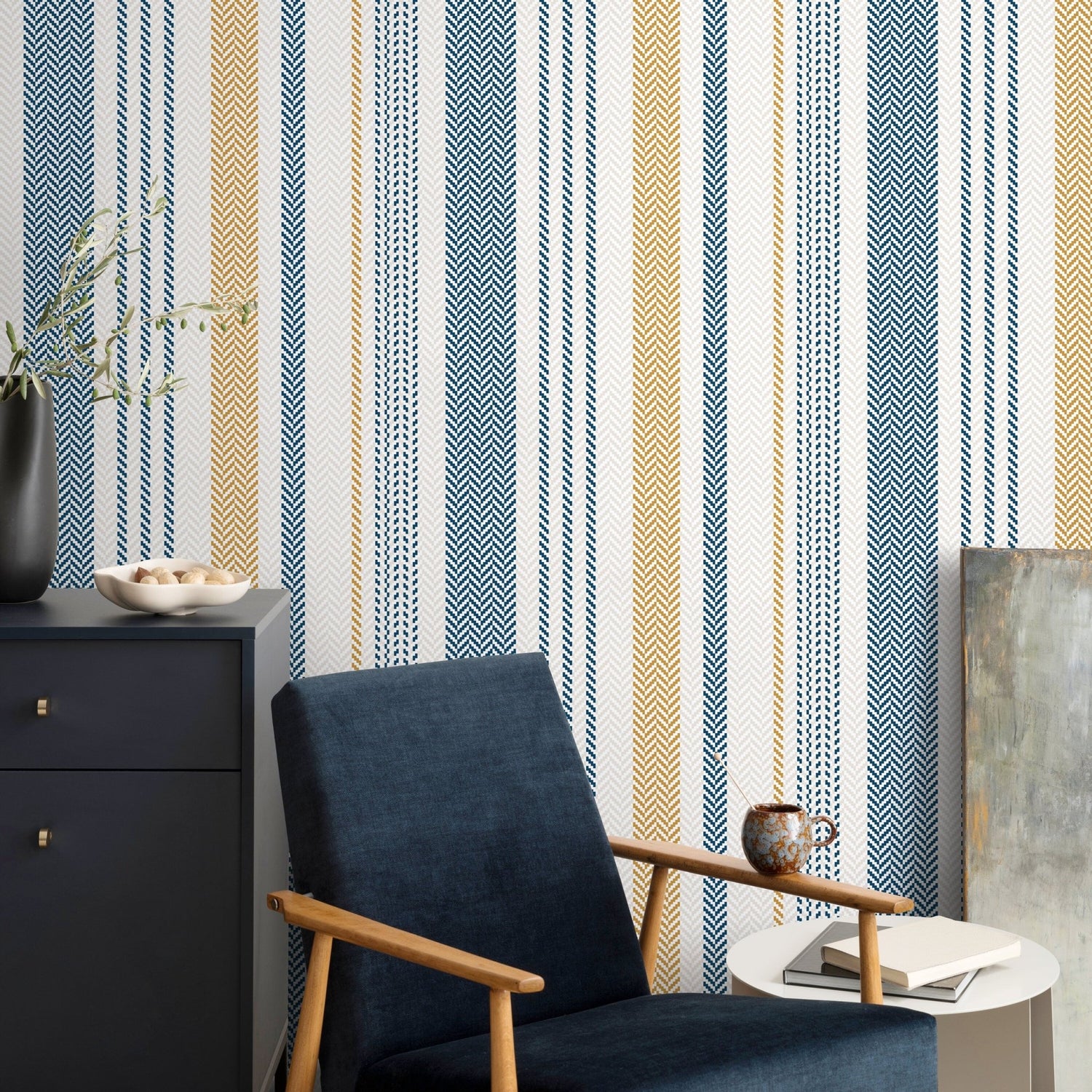 Farmhouse Striped Wallpaper Herringbone Wallpaper Peel and Stick and Traditional Wallpaper - D803 - WallTrend
