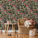 Fern and Mushroom Wallpaper Botanical Wallpaper Peel and Stick and Traditional Wallpaper - D920 - WallTrend