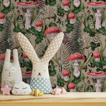 Fern and Mushroom Wallpaper Botanical Wallpaper Peel and Stick and Traditional Wallpaper - D920 - WallTrend
