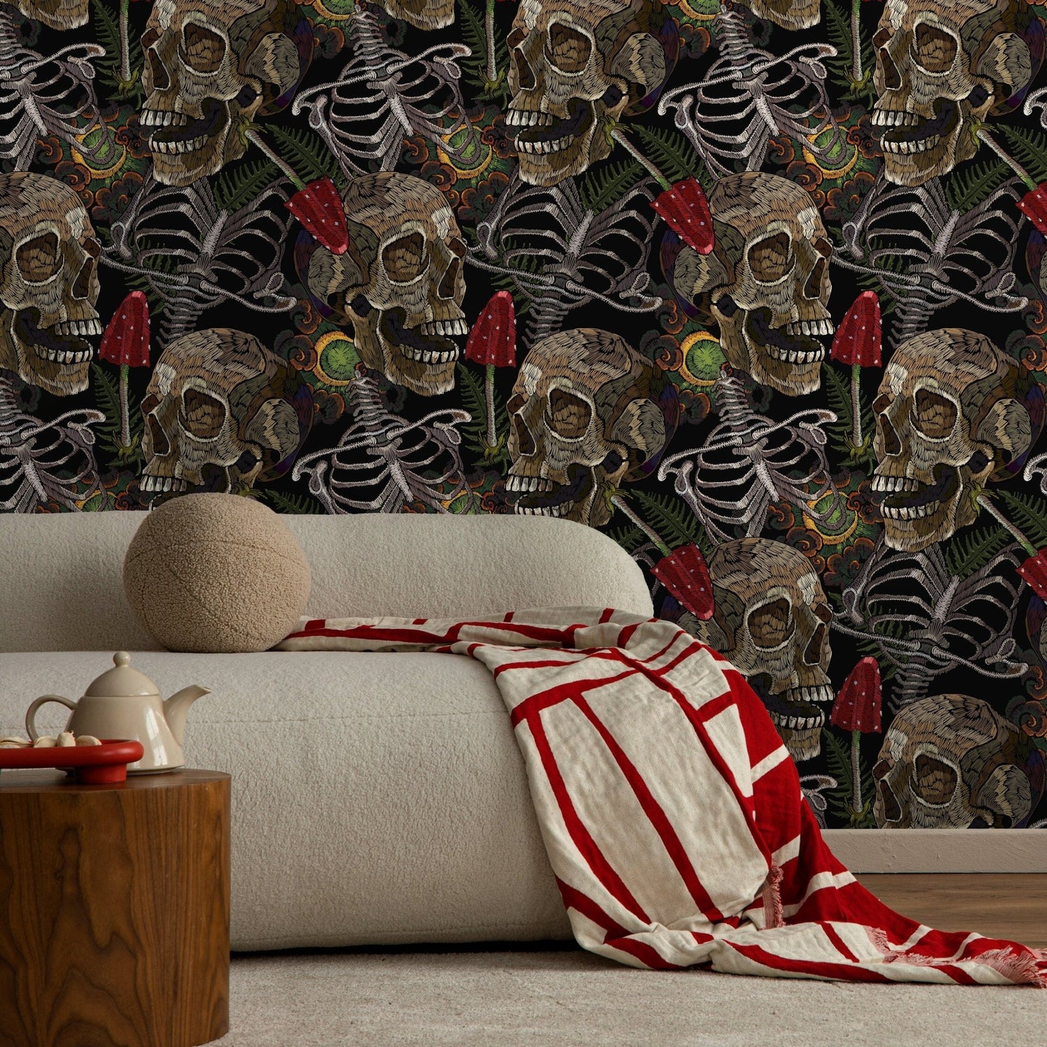 Fern and Skull Wallpaper Peel and Stick and Traditional Wallpaper - D917 - WallTrend