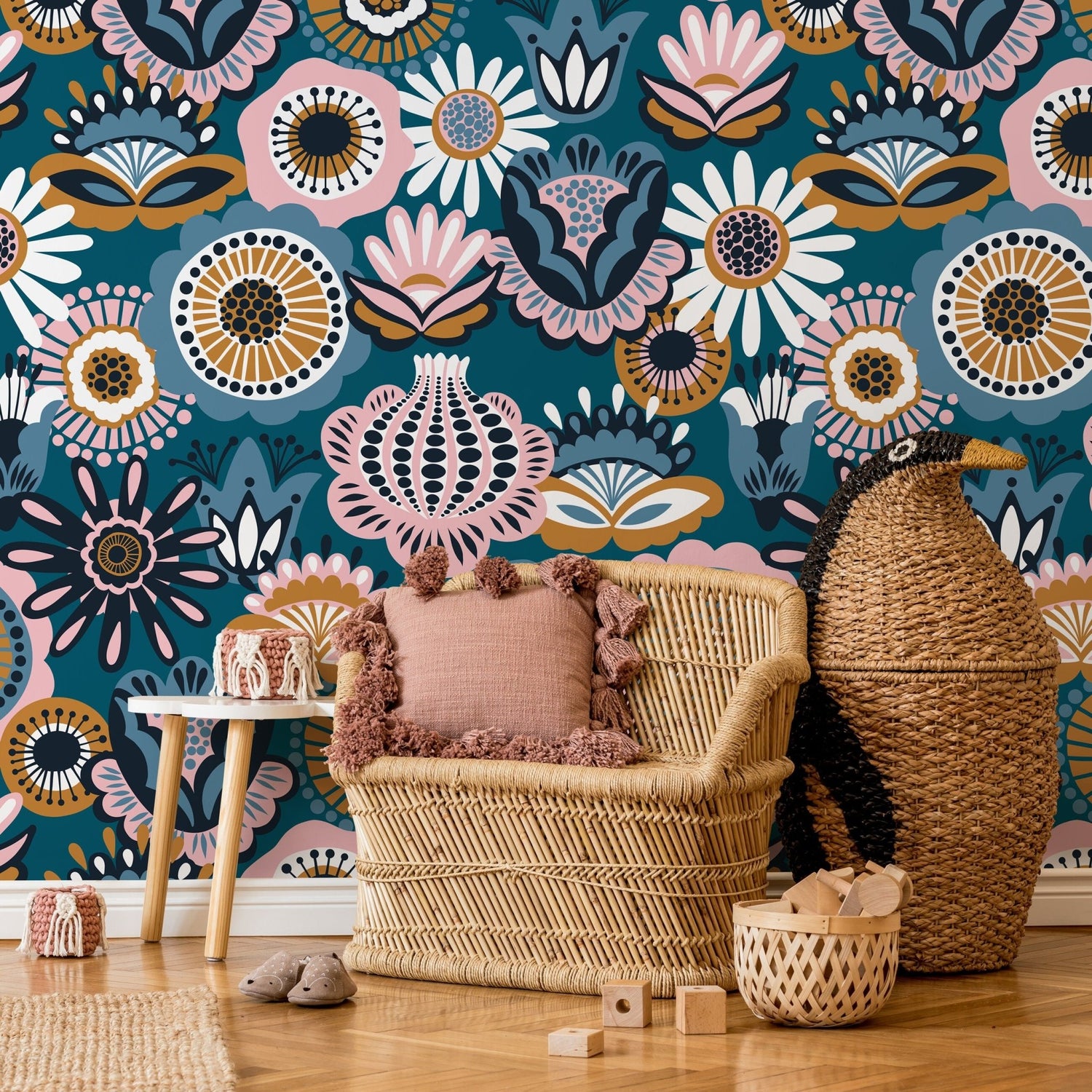 Flat Flower Wallpaper - Removable Wallpaper Peel and Stick Wallpaper Wall Paper Wall Mural - A785 - WallTrend