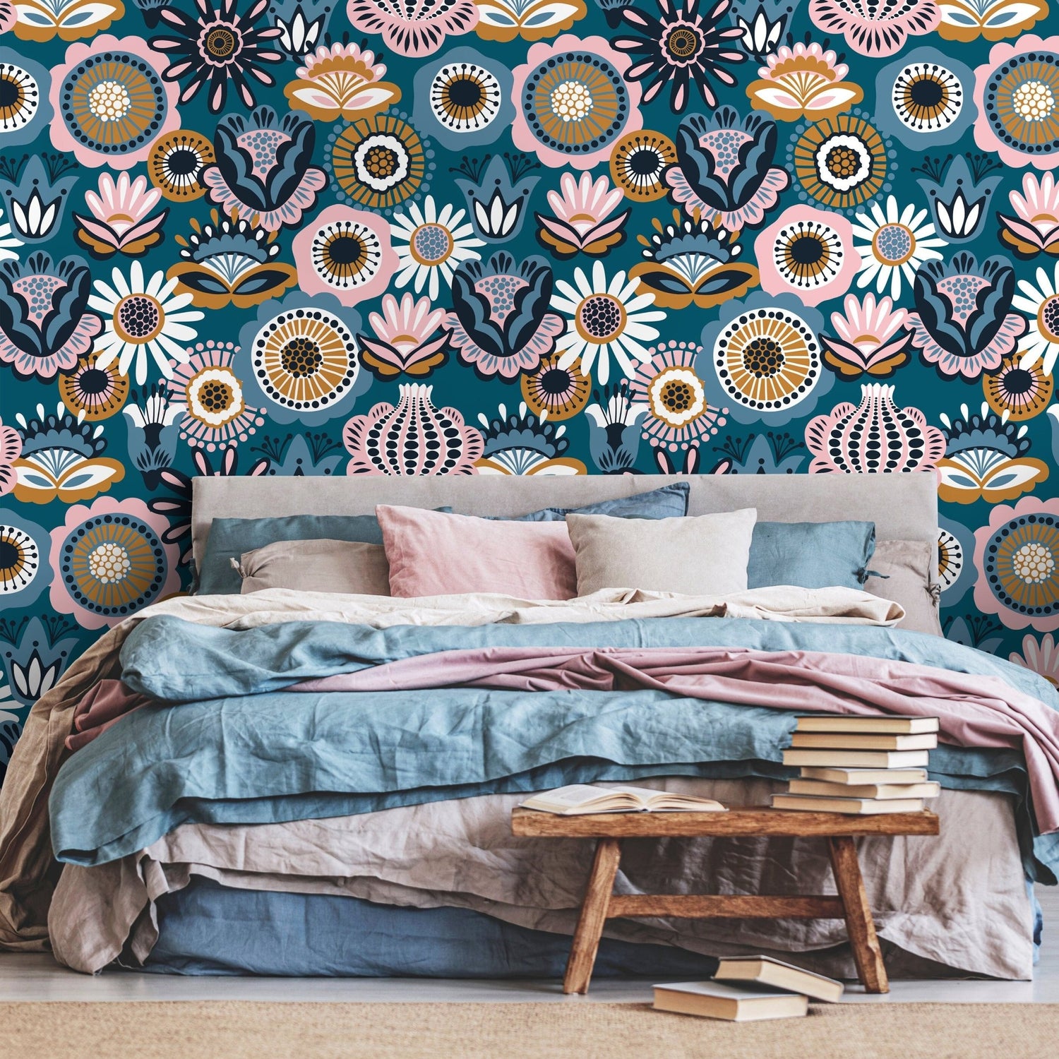 Flat Flower Wallpaper - Removable Wallpaper Peel and Stick Wallpaper Wall Paper Wall Mural - A785 - WallTrend