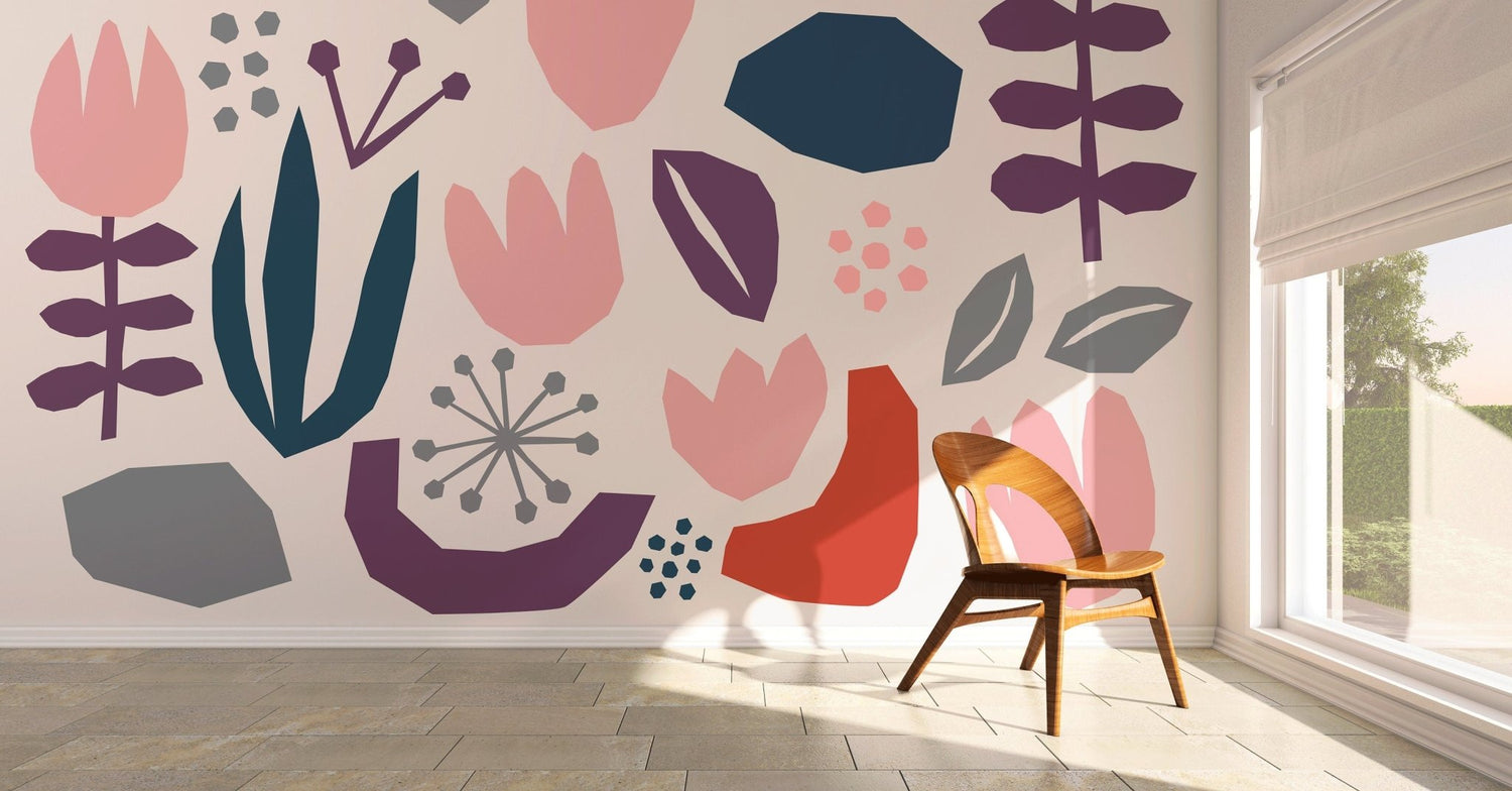 Floral Abstract Art Wallpaper - B455 - WallTrend