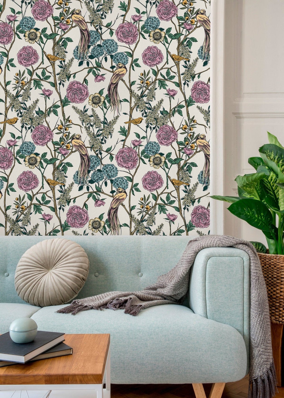 Floral and Avian Elegance Wallpaper - C584 - WallTrend