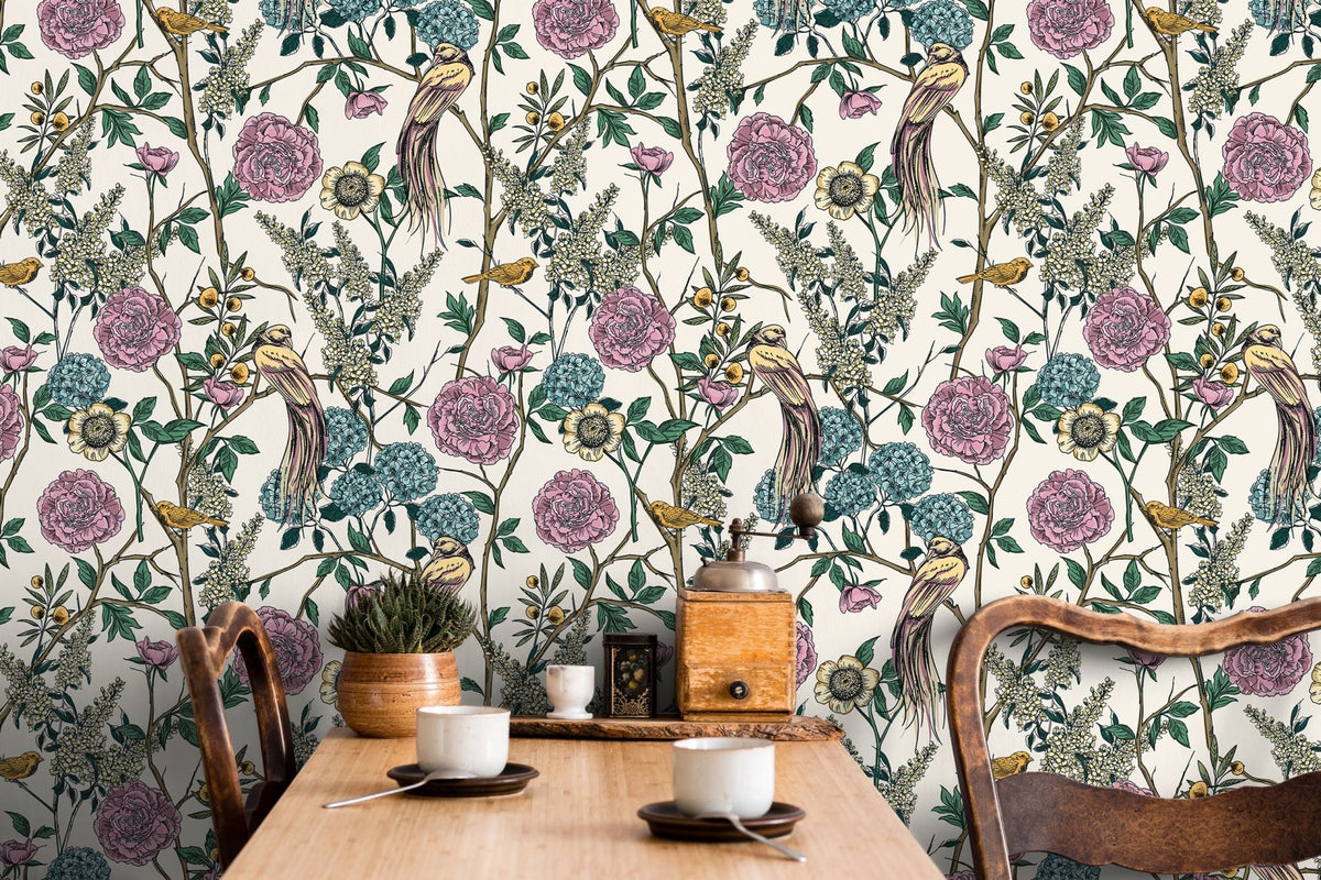 Floral and Avian Elegance Wallpaper - C584 - WallTrend