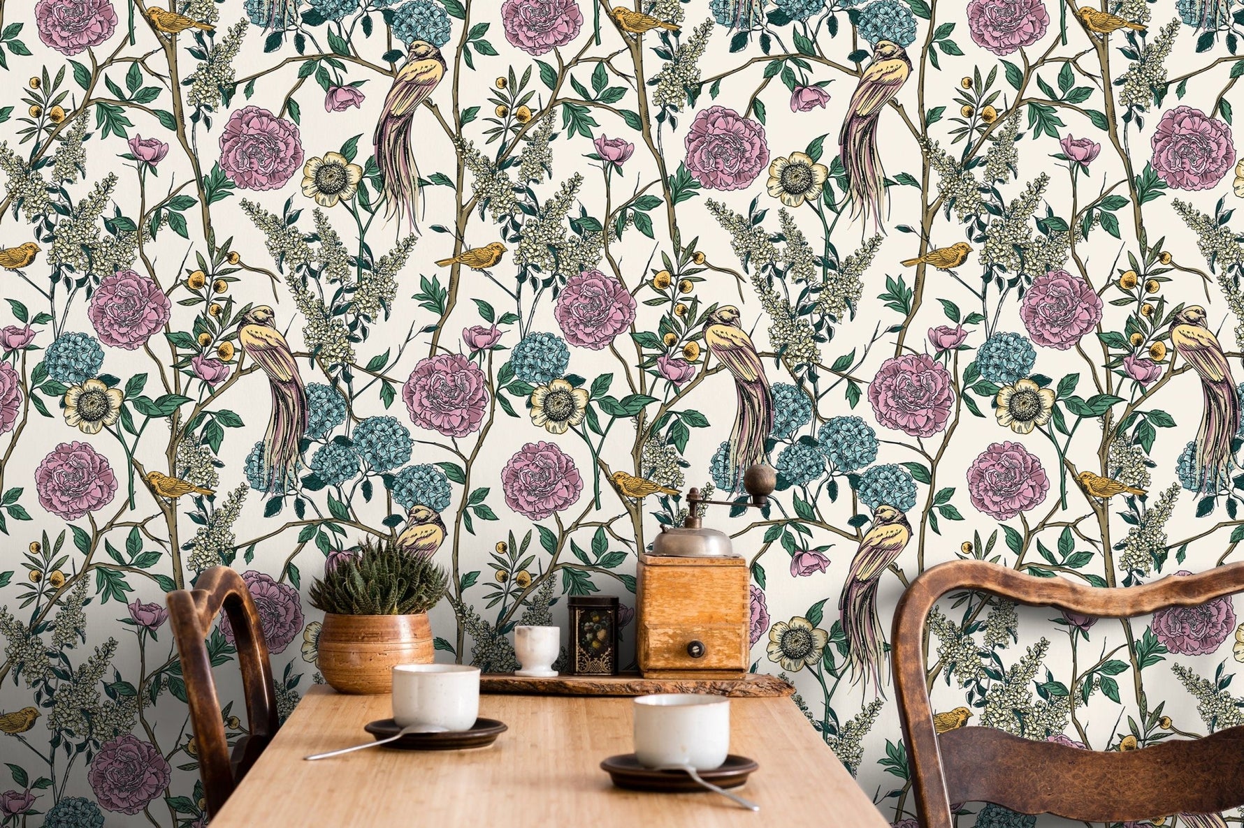 Floral and Avian Elegance Wallpaper - C584 - WallTrend