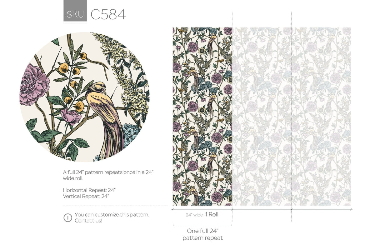 Floral and Avian Elegance Wallpaper - C584 - WallTrend