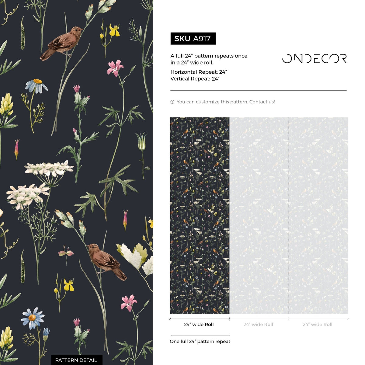 Floral and Fauna Illustration Wallpaper - A917 - WallTrend