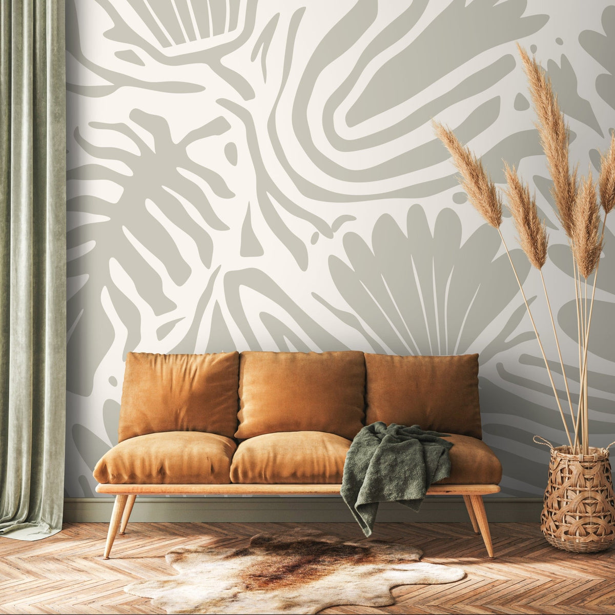 Floral and Leaves Mural Abstract Boho Wallpaper Peel and Stick and Traditional Wallpaper - D716 - WallTrend