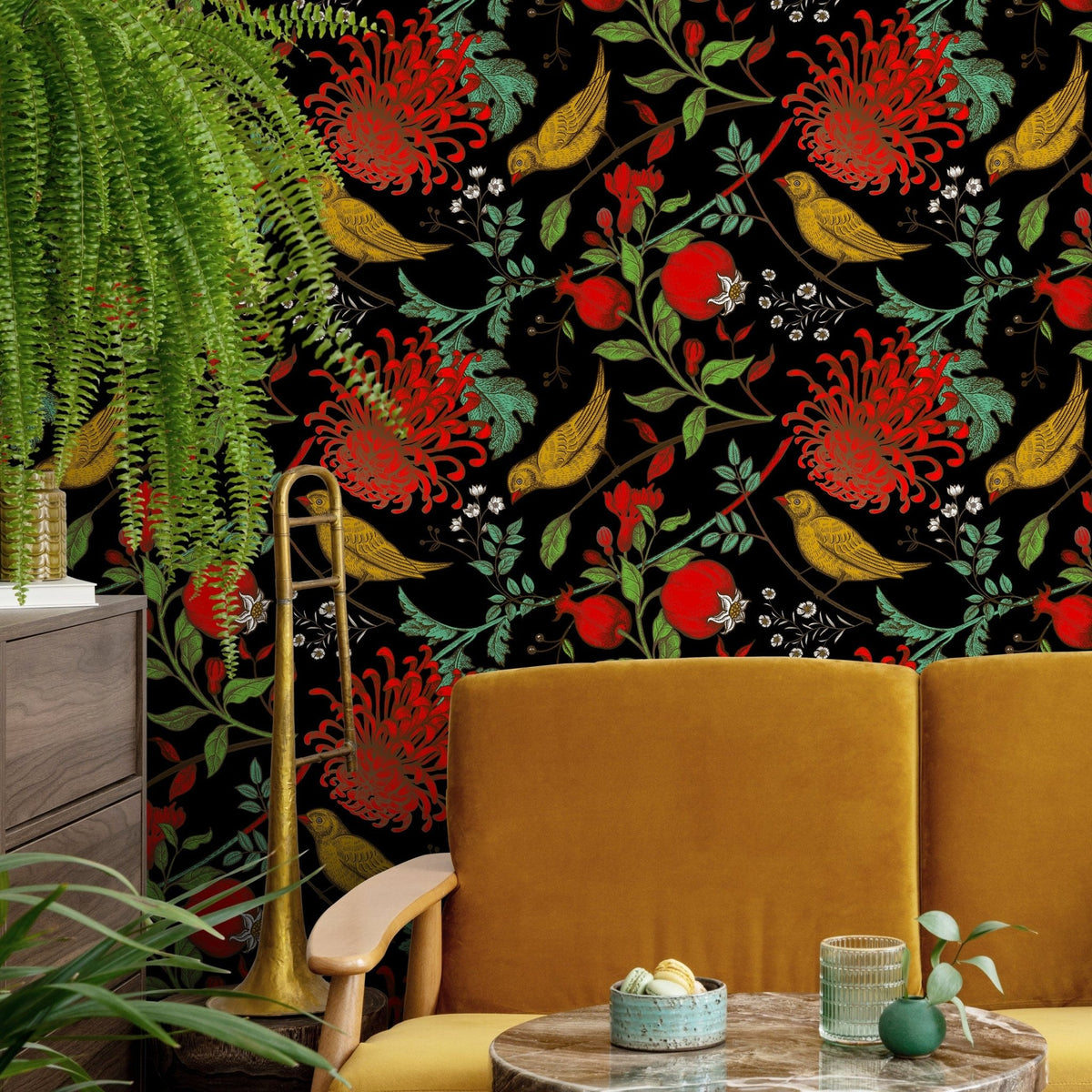 Floral Bird Wallpaper Chinoiserie Wallpaper Peel and Stick and Traditional Wallpaper - A904 - WallTrend