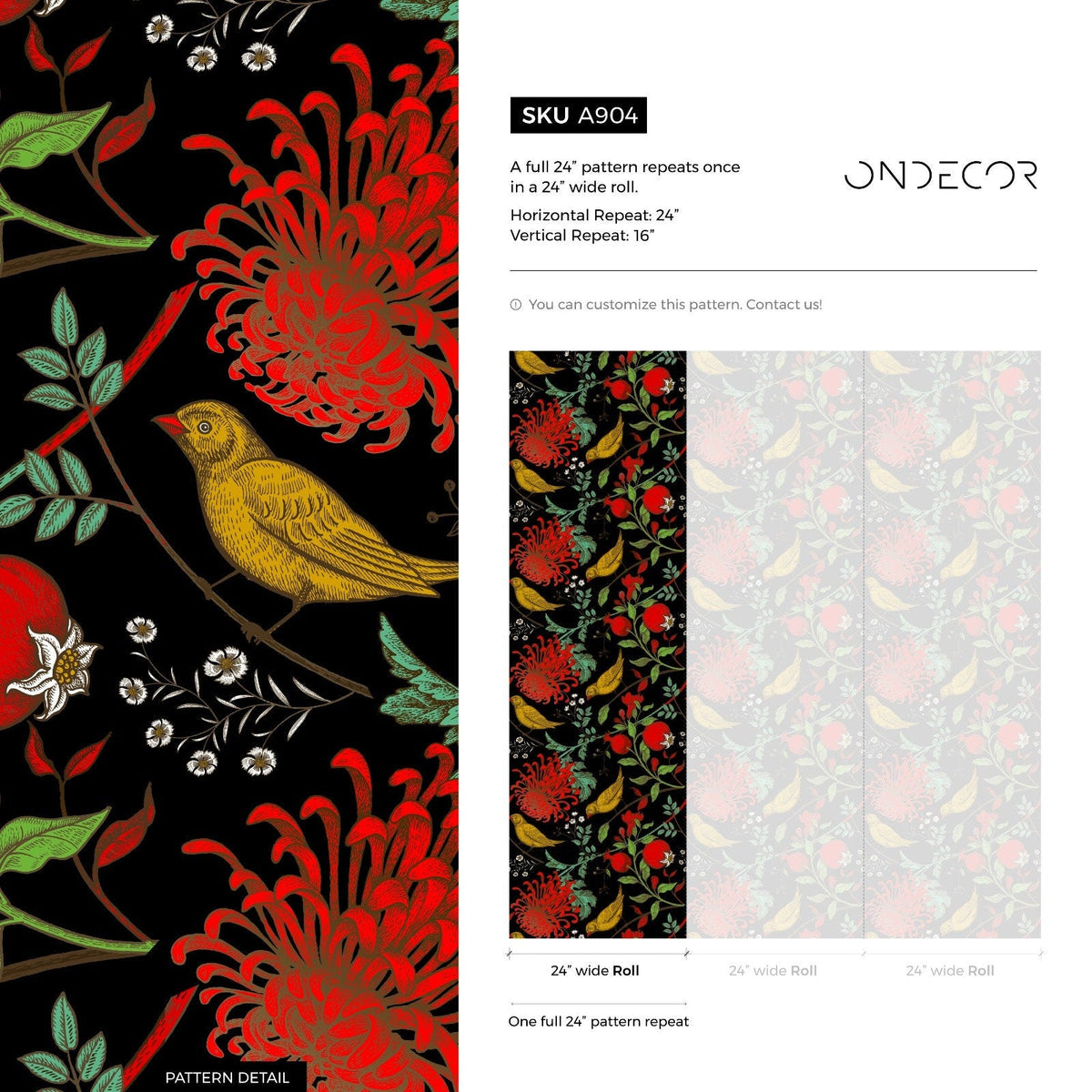 Floral Bird Wallpaper Chinoiserie Wallpaper Peel and Stick and Traditional Wallpaper - A904 - WallTrend