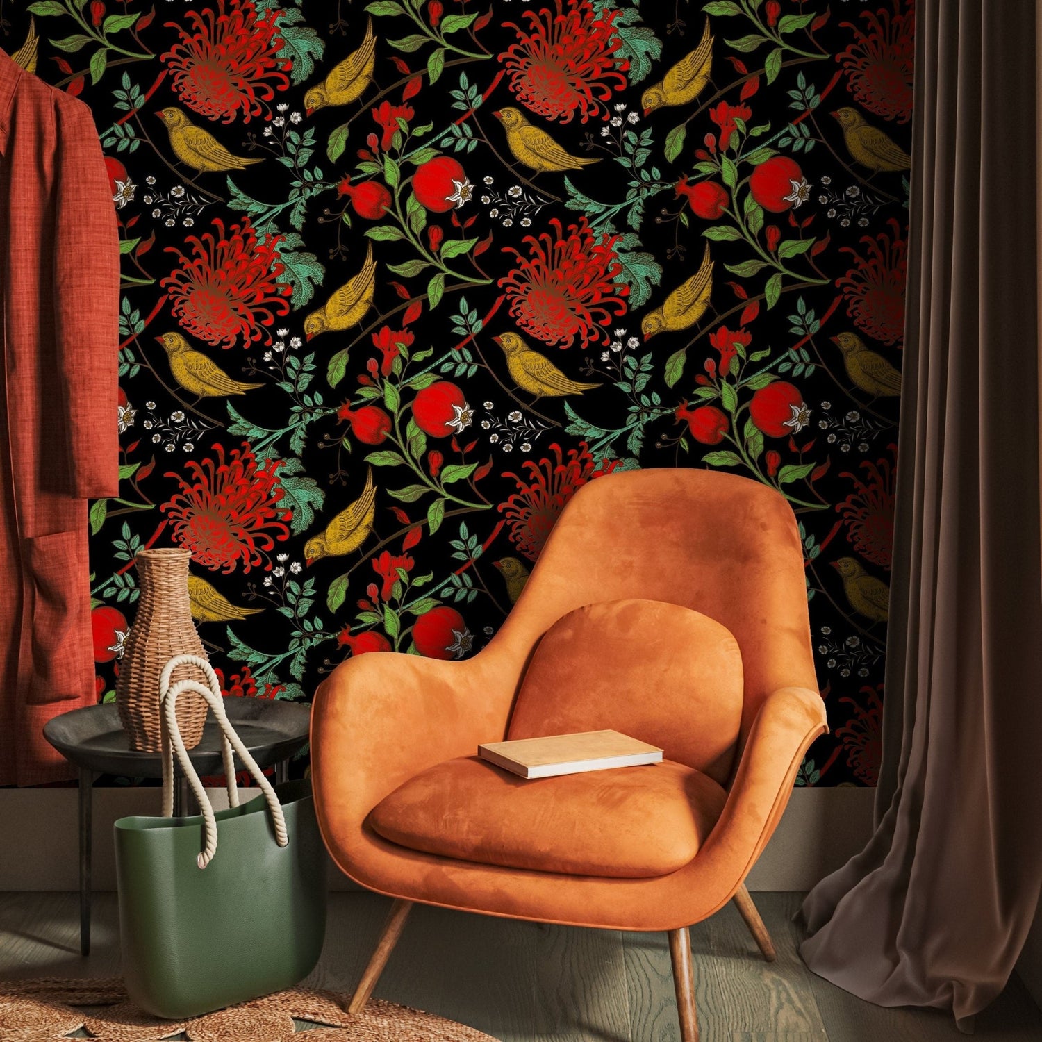 Floral Bird Wallpaper Chinoiserie Wallpaper Peel and Stick and Traditional Wallpaper - A904 - WallTrend