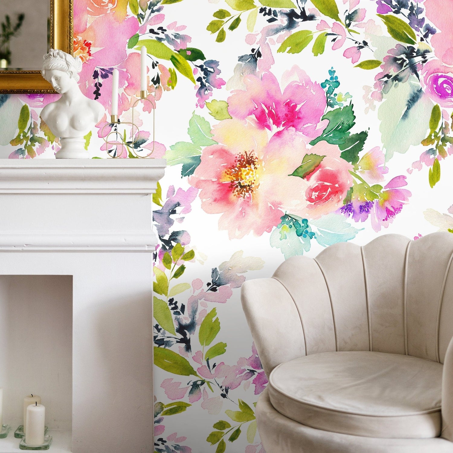 Floral Bloom Watercolor Wallpaper - A130 - WallTrend