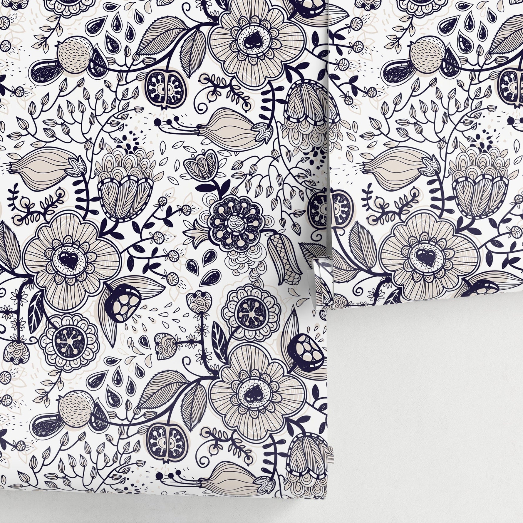 Floral Drawing Wallpaper Boho Wallpaper Peel and Stick and Traditional Wallpaper - A406 - WallTrend