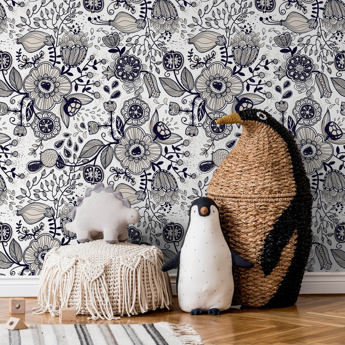 Floral Drawing Wallpaper Boho Wallpaper Peel and Stick and Traditional Wallpaper - A406 - WallTrend